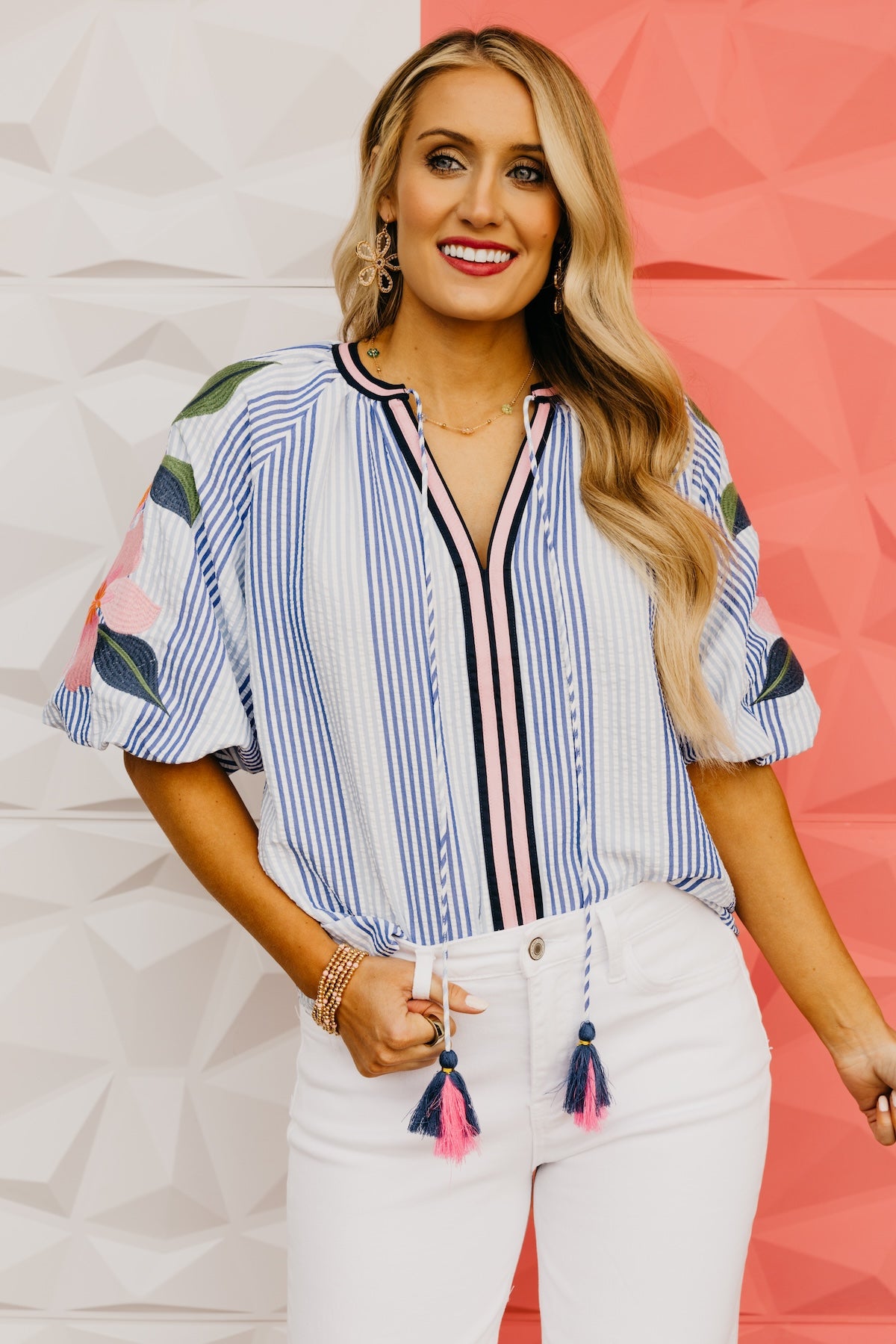 The Luca Embroidered Puff Sleeve Top