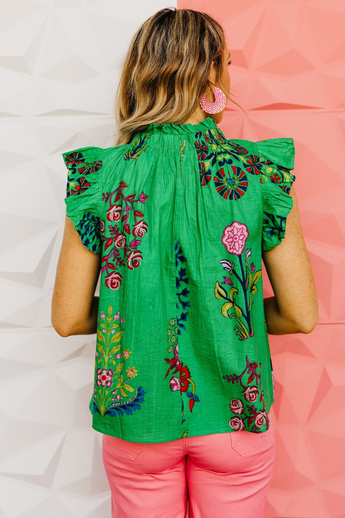The Franklin Floral Flutter Sleeve Top