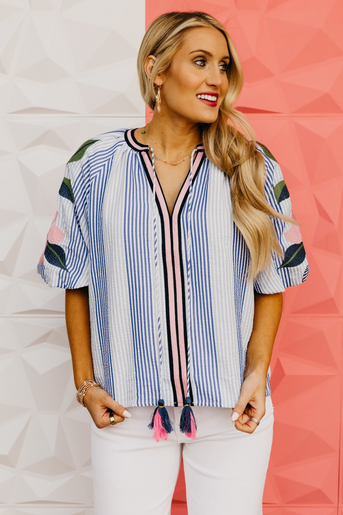 The Luca Embroidered Puff Sleeve Top