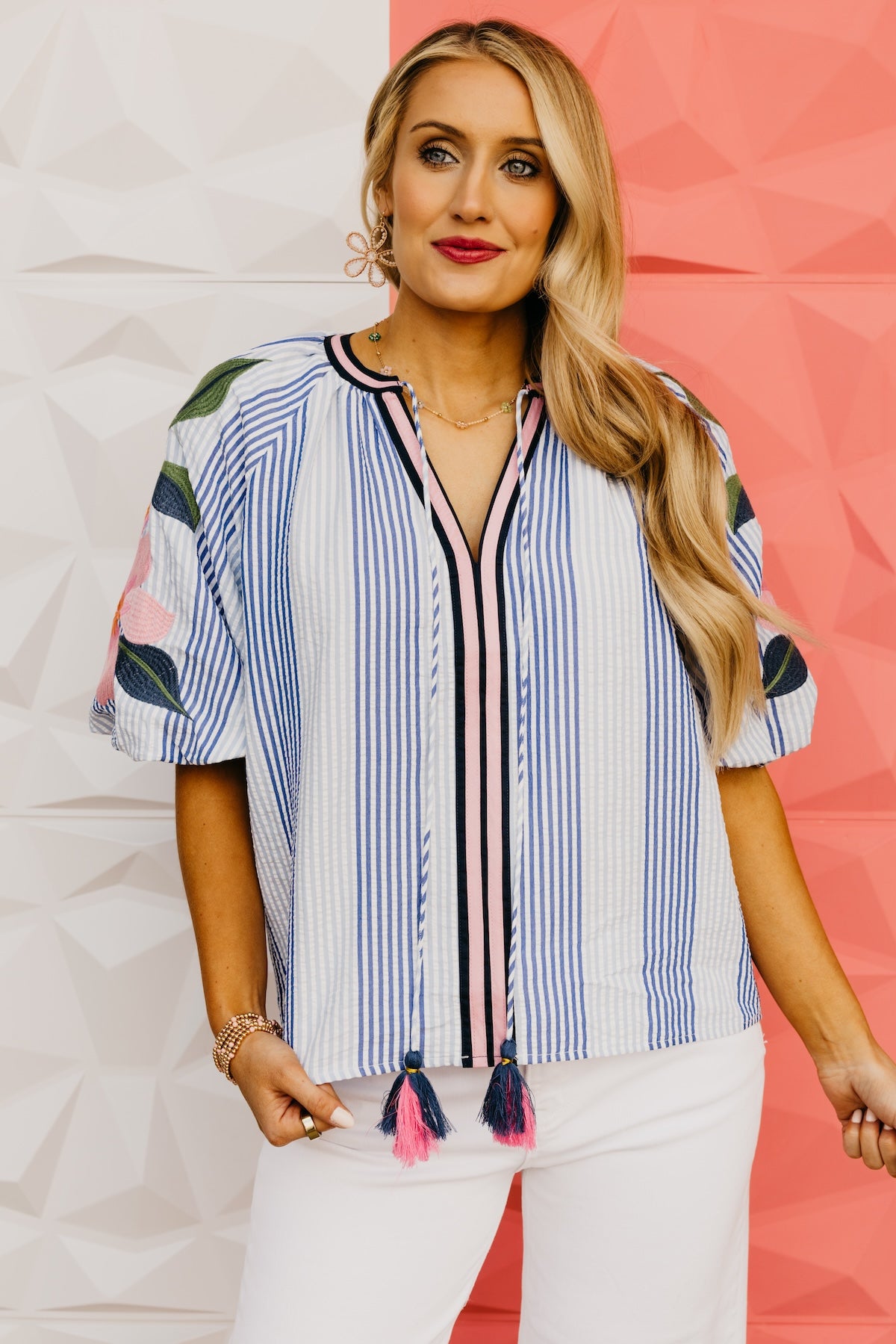 The Luca Embroidered Puff Sleeve Top