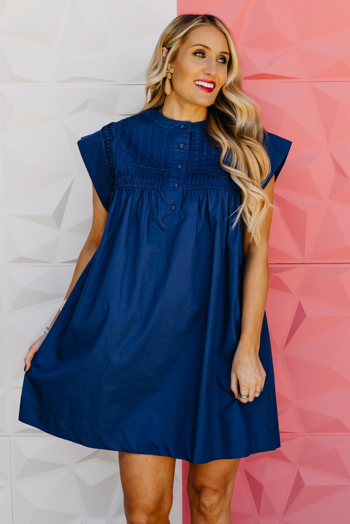 The Khloee Drop Shoulder Pintuck Mini Dress
