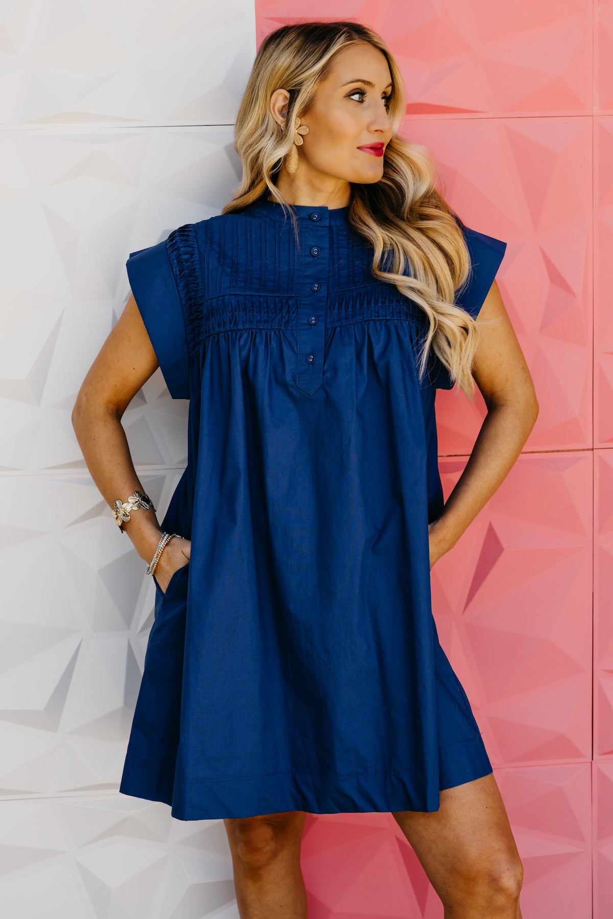 The Khloee Drop Shoulder Pintuck Mini Dress