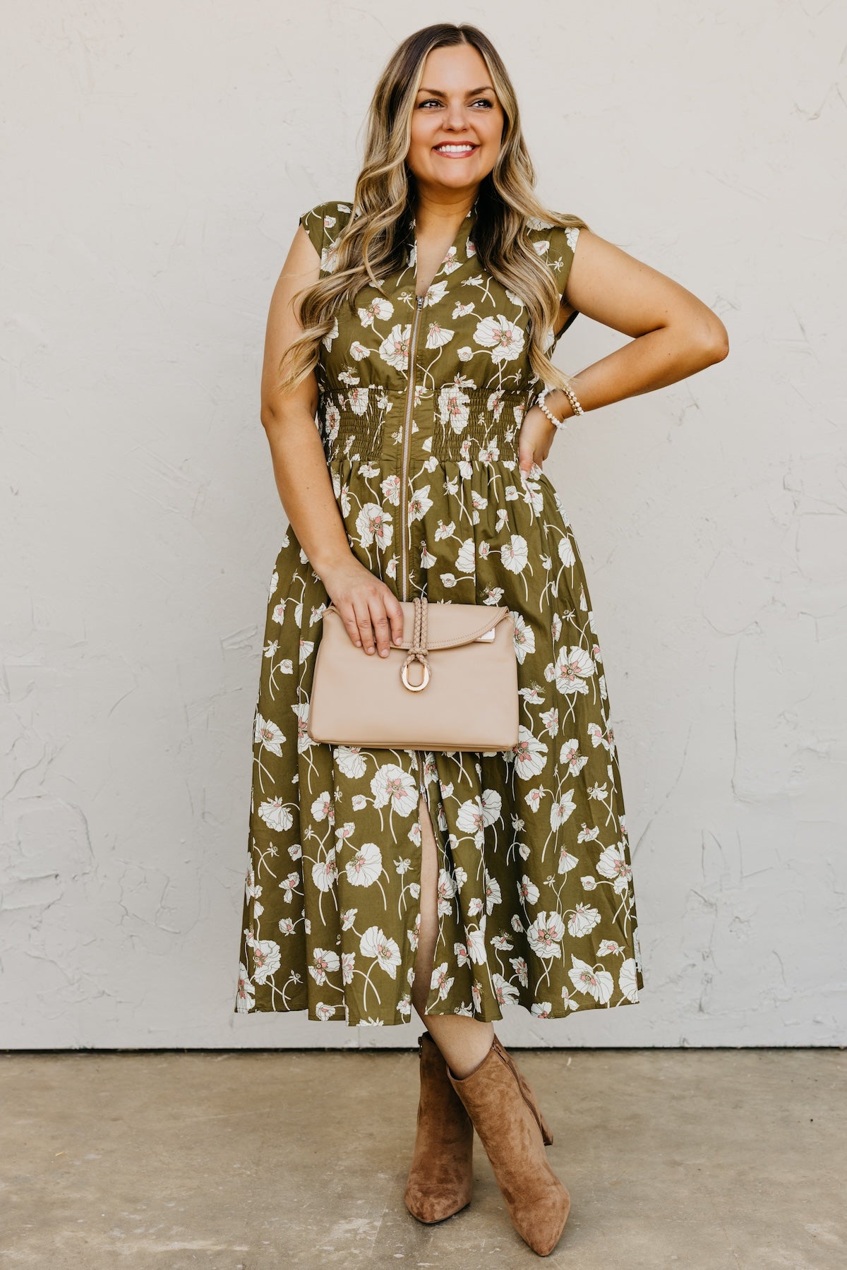 The Libbie Floral Zip Front Midi Dress