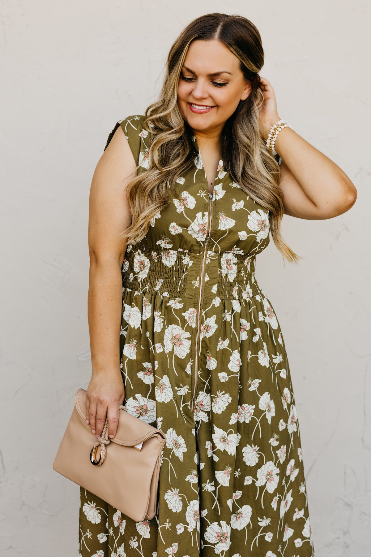 The Libbie Floral Zip Front Midi Dress