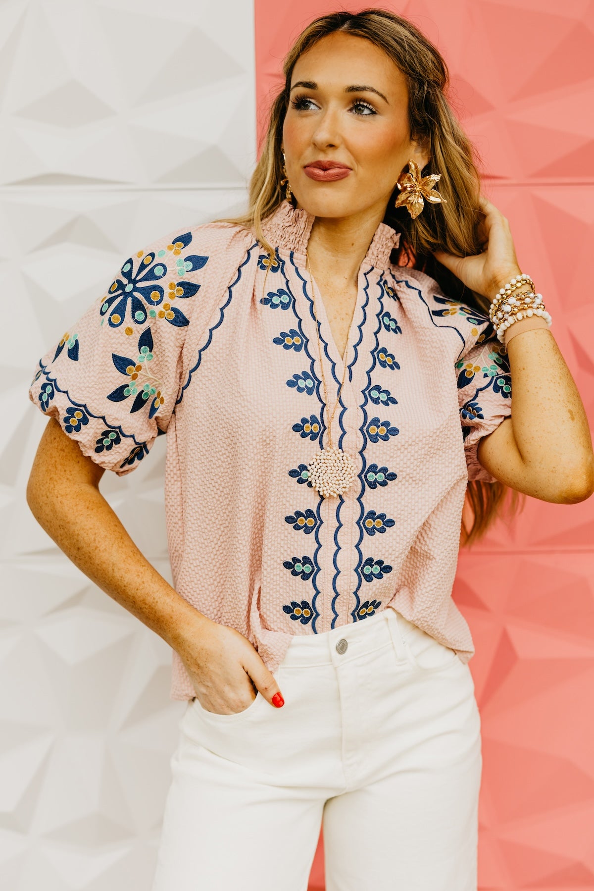 The Cayson Textured Embroidered Top