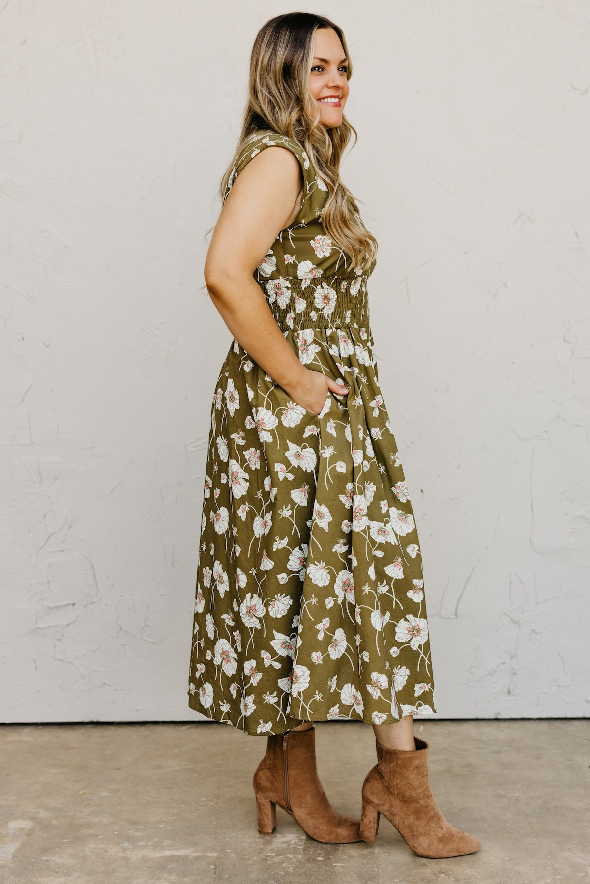 The Libbie Floral Zip Front Midi Dress
