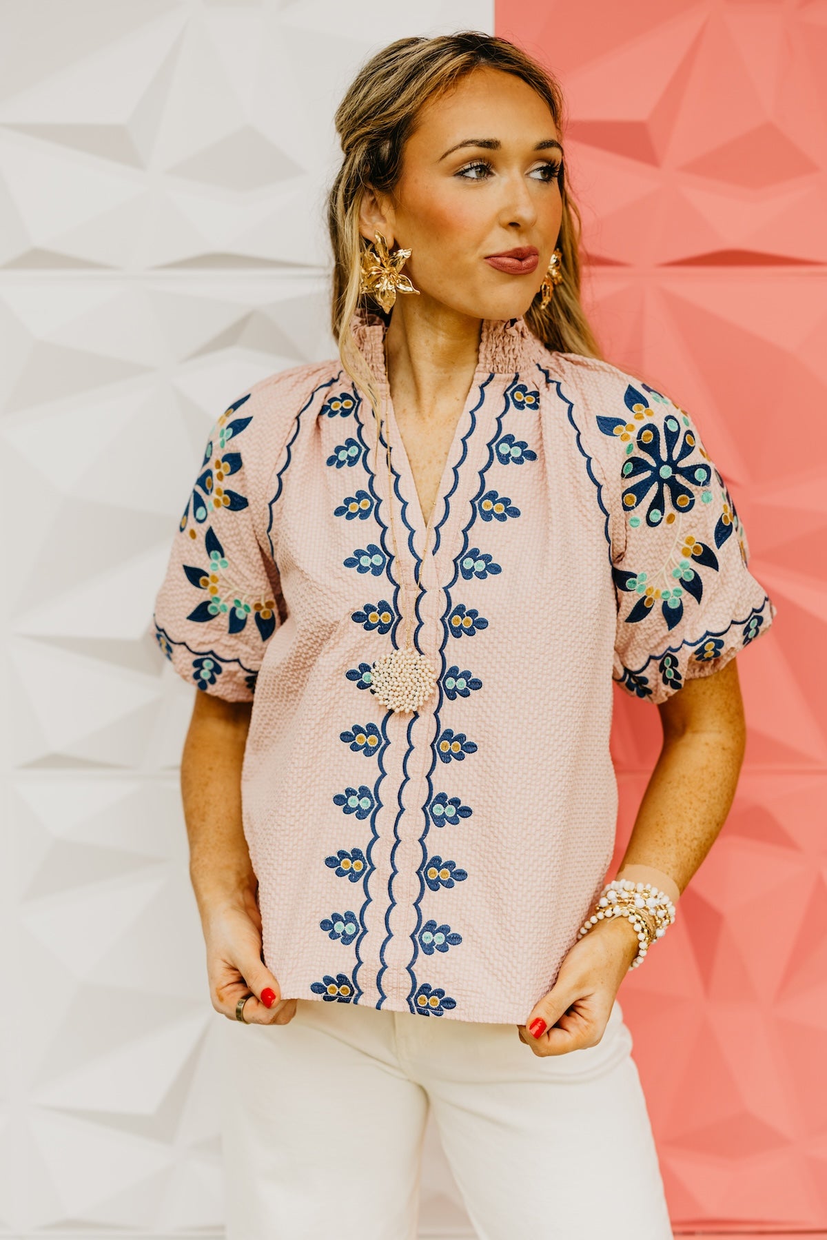 The Cayson Textured Embroidered Top