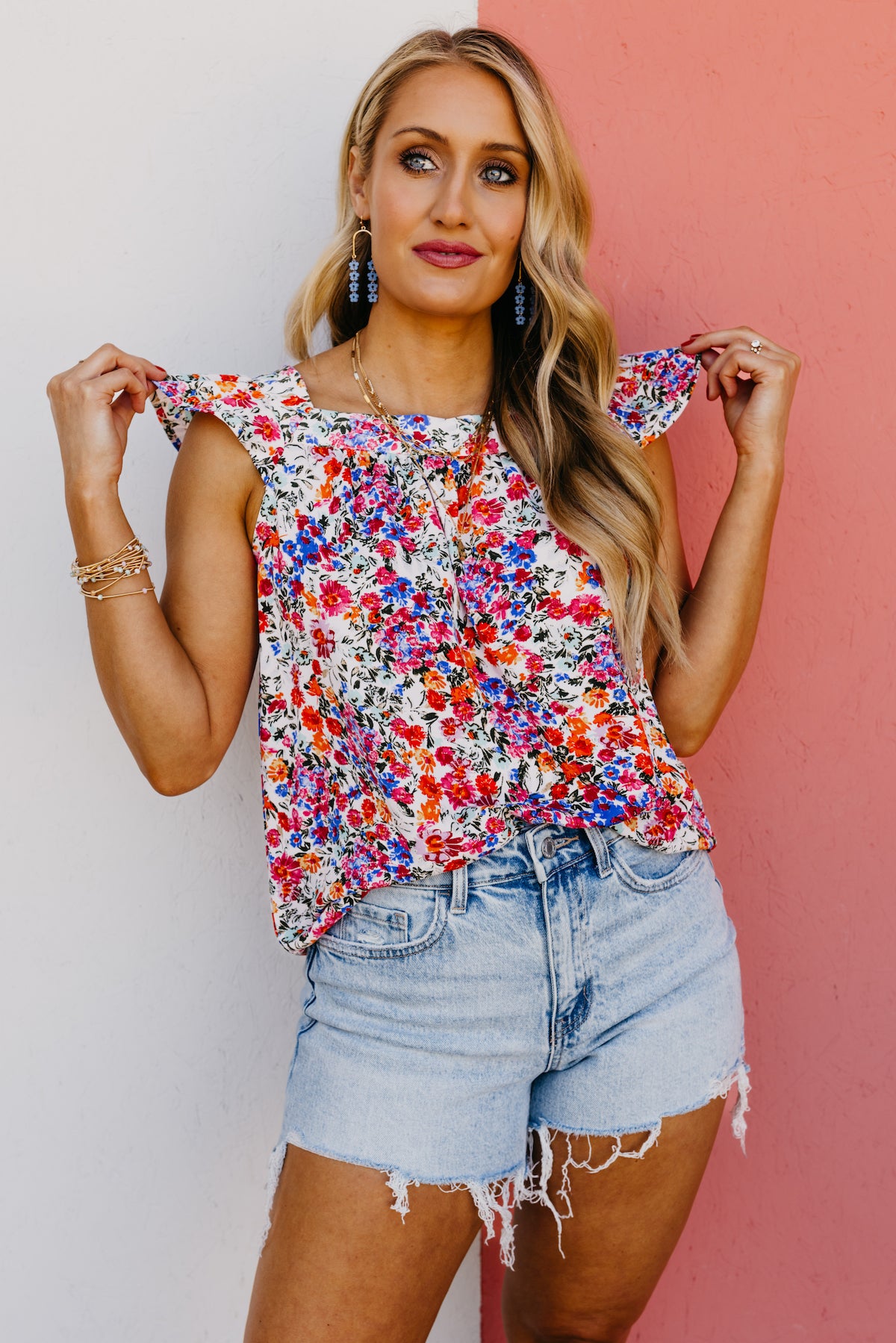 The Melany Floral Square Neck Tank Top
