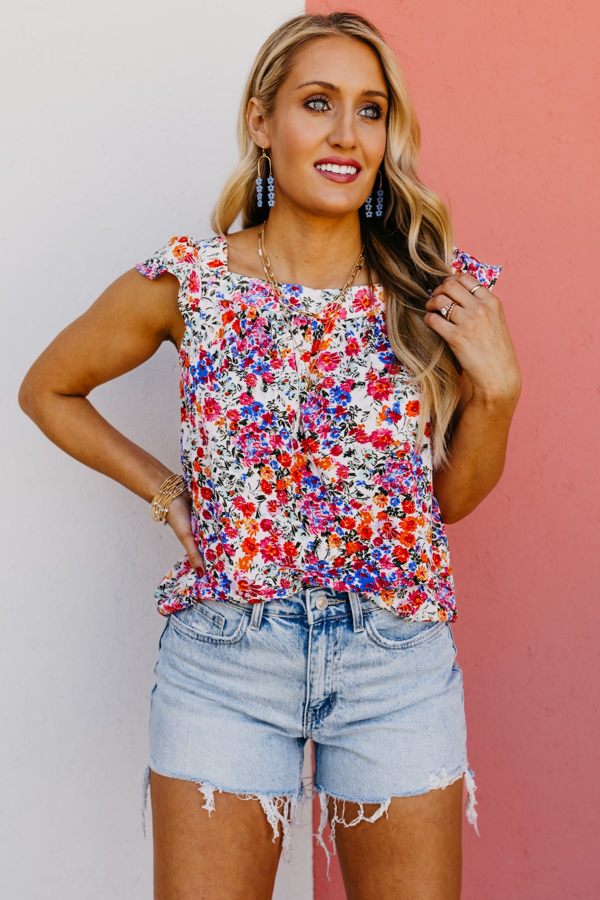The Melany Floral Square Neck Tank Top