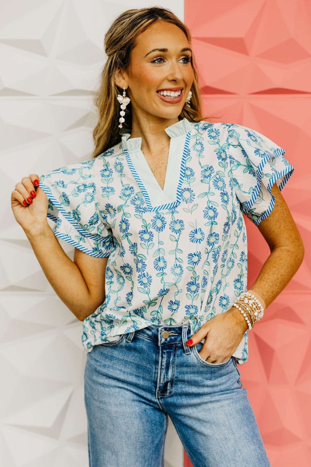 The Bryant Floral Double Sleeve Blouse