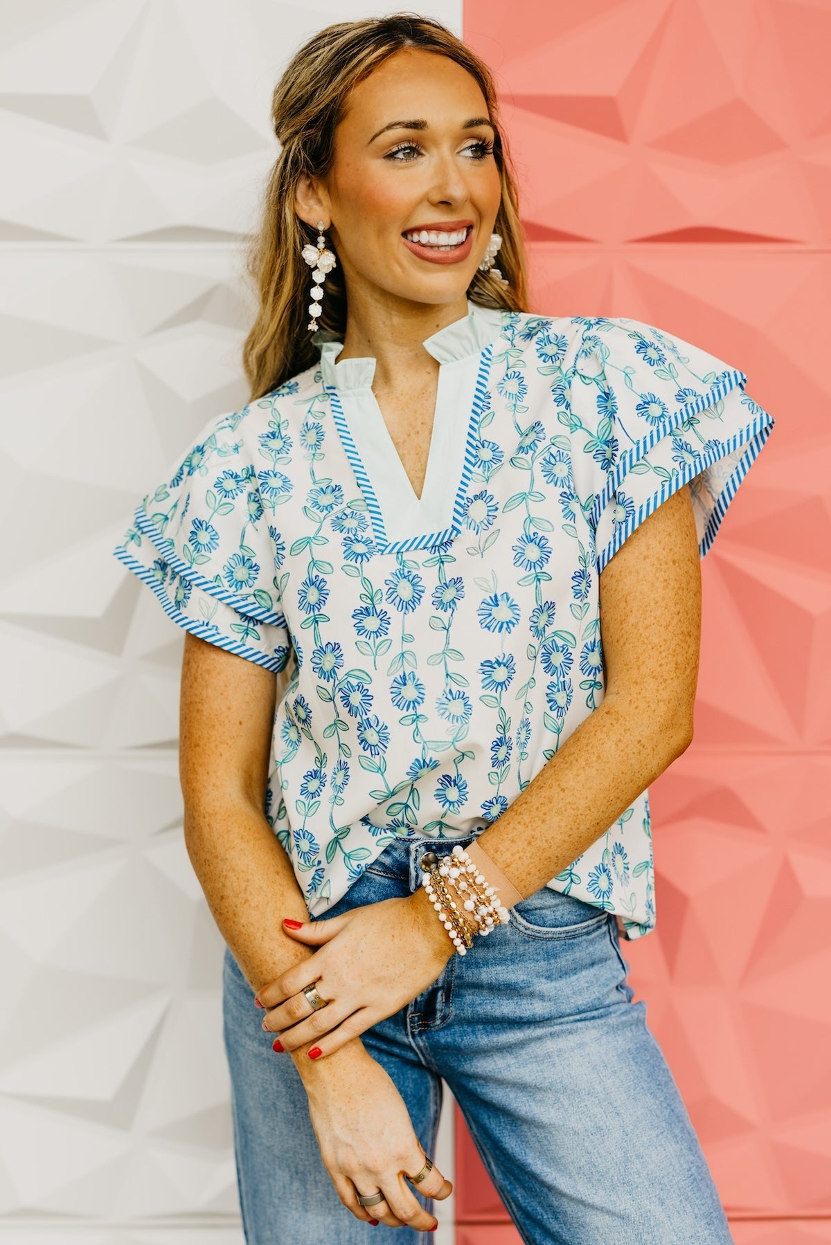 The Bryant Floral Double Sleeve Blouse
