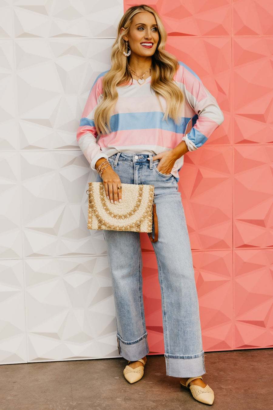 The Angela Striped V Neck Top