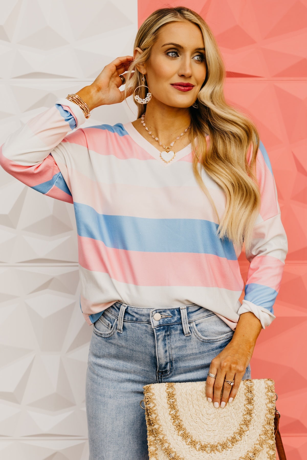 The Angela Striped V Neck Top