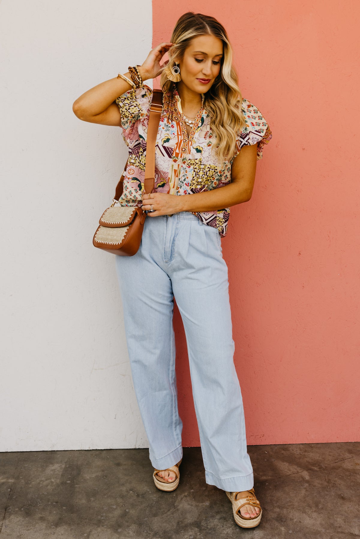 The Kyler Patchwork Puff Sleeve Top
