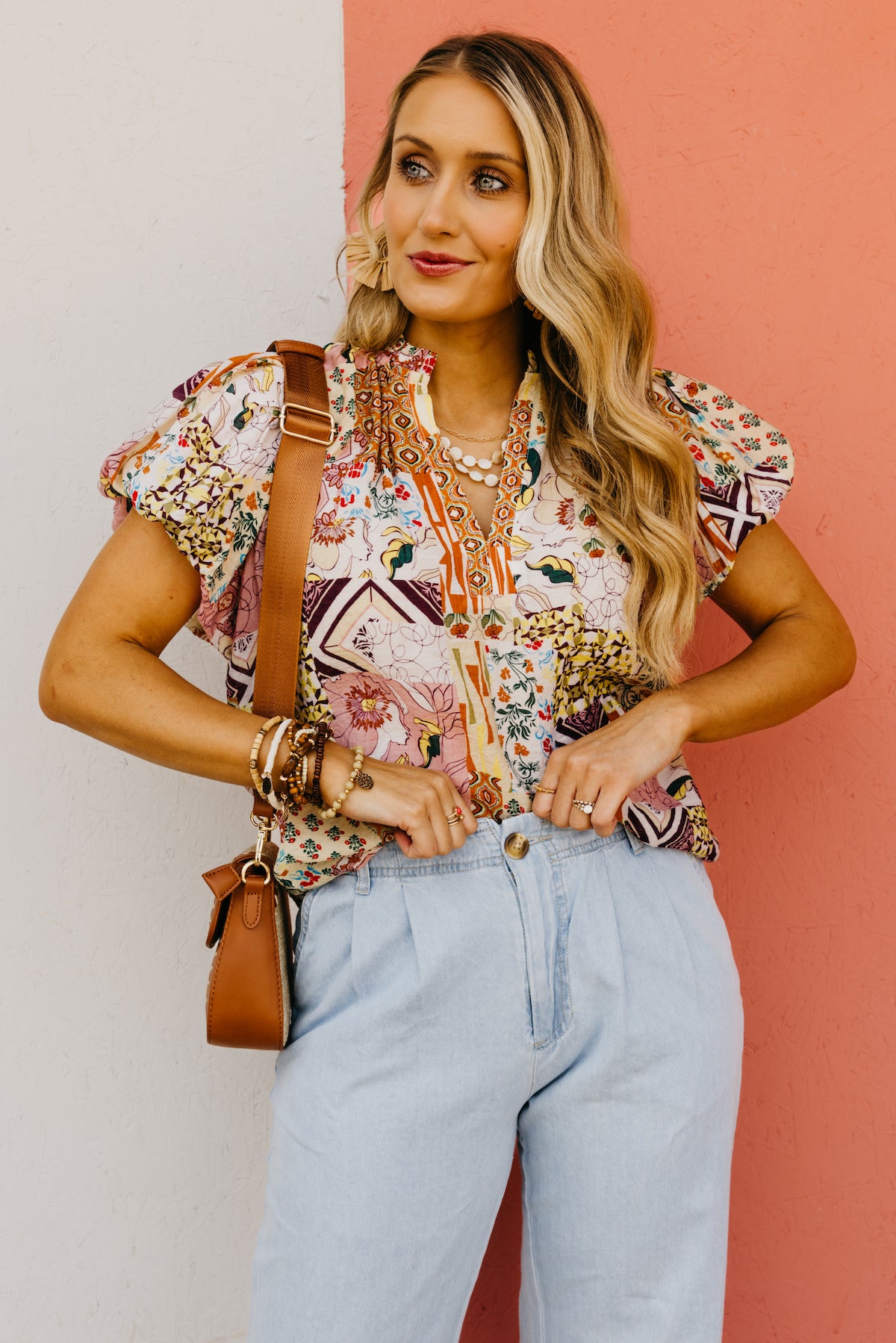 The Kyler Patchwork Puff Sleeve Top