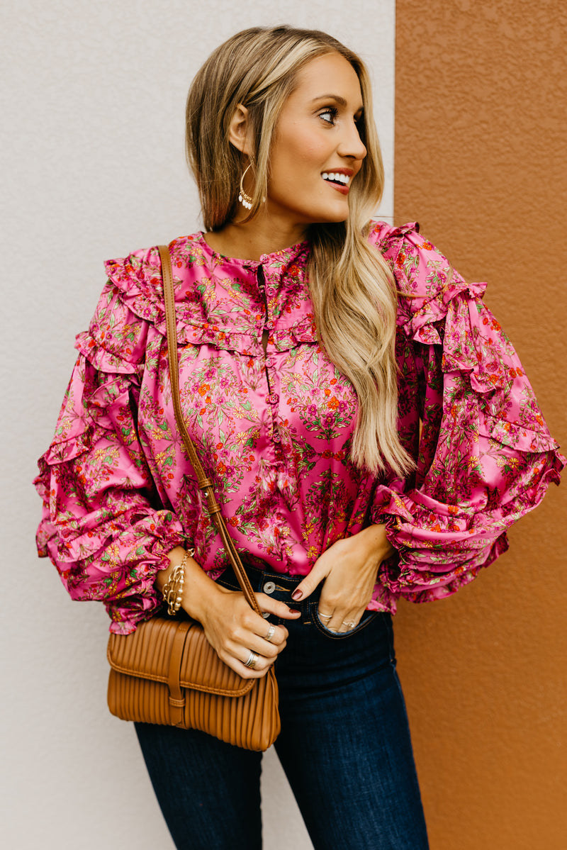 The Bentley Floral Ruffle Sleeve Blouse