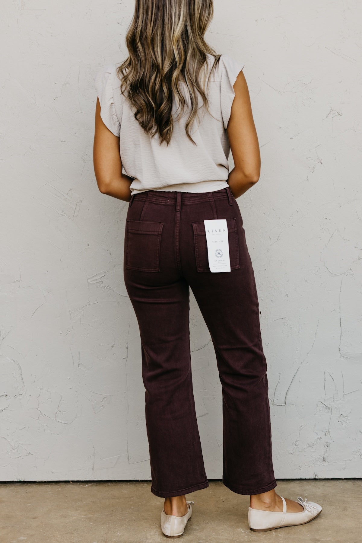 Risen Denim | High Rise Ankle Flare Patch Pocket Denim