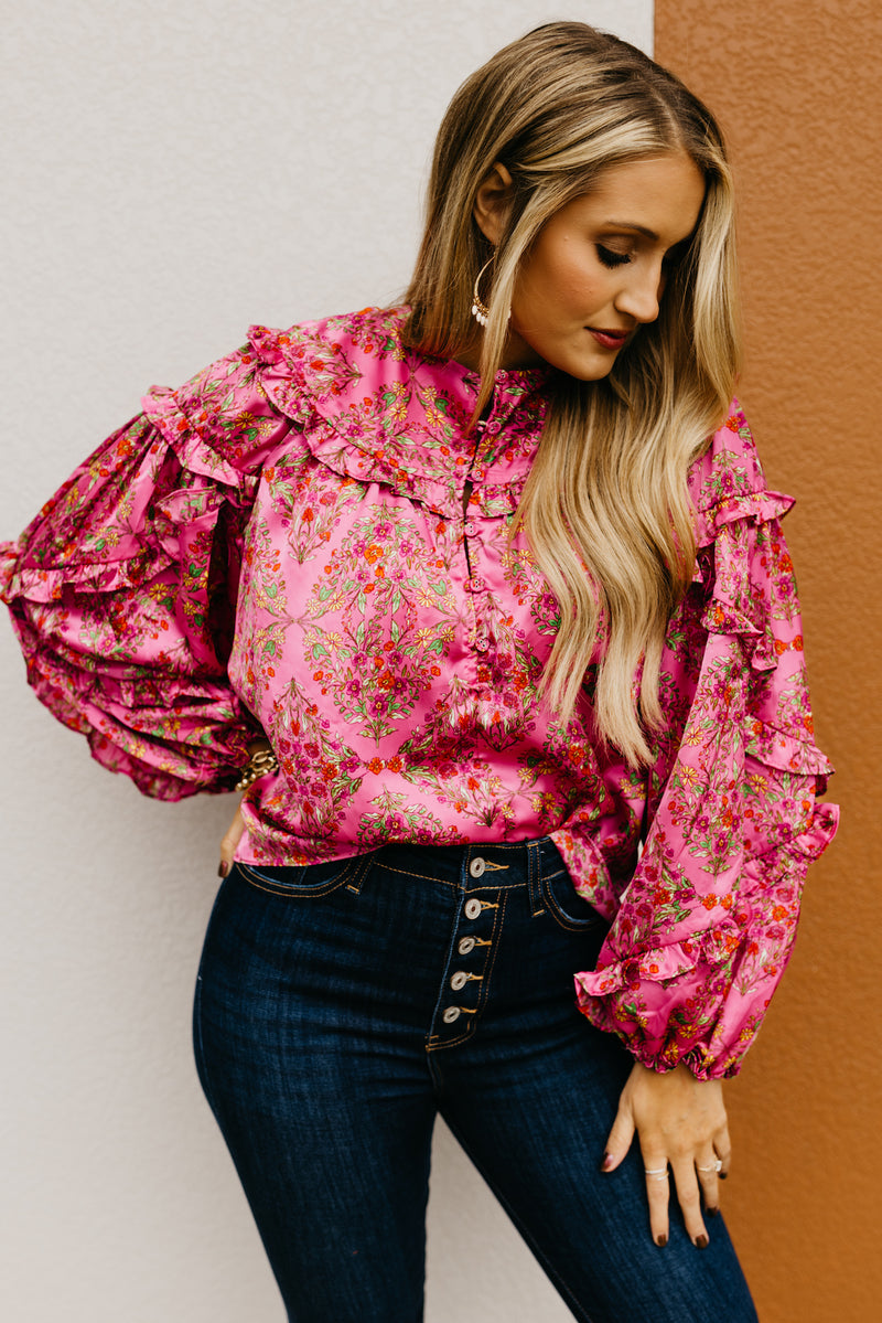 The Bentley Floral Ruffle Sleeve Blouse