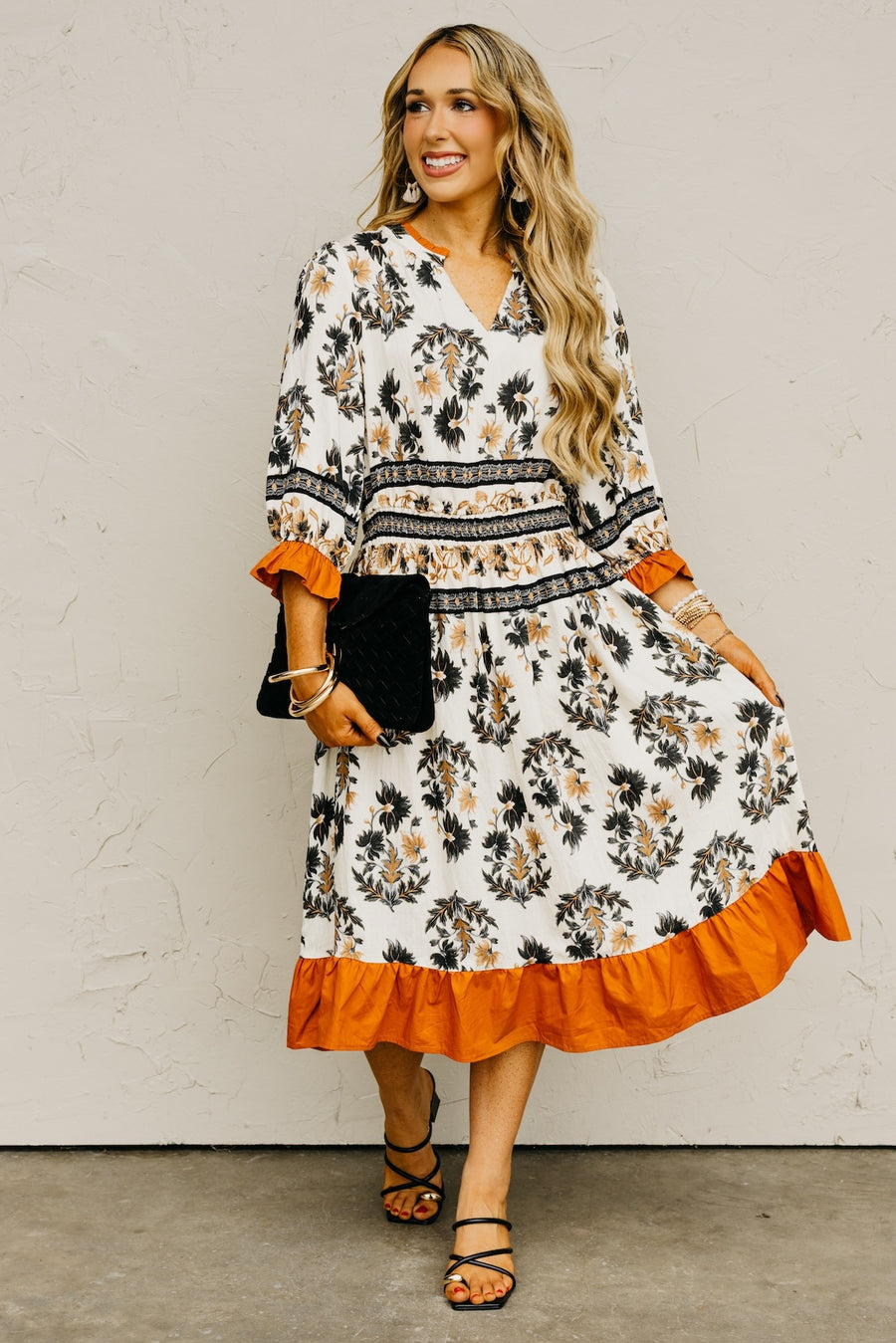 The Cynthia Ruffled Boarder Midi Dress