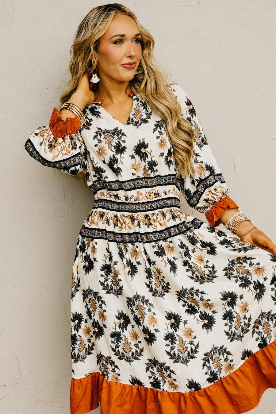 The Cynthia Ruffled Boarder Midi Dress