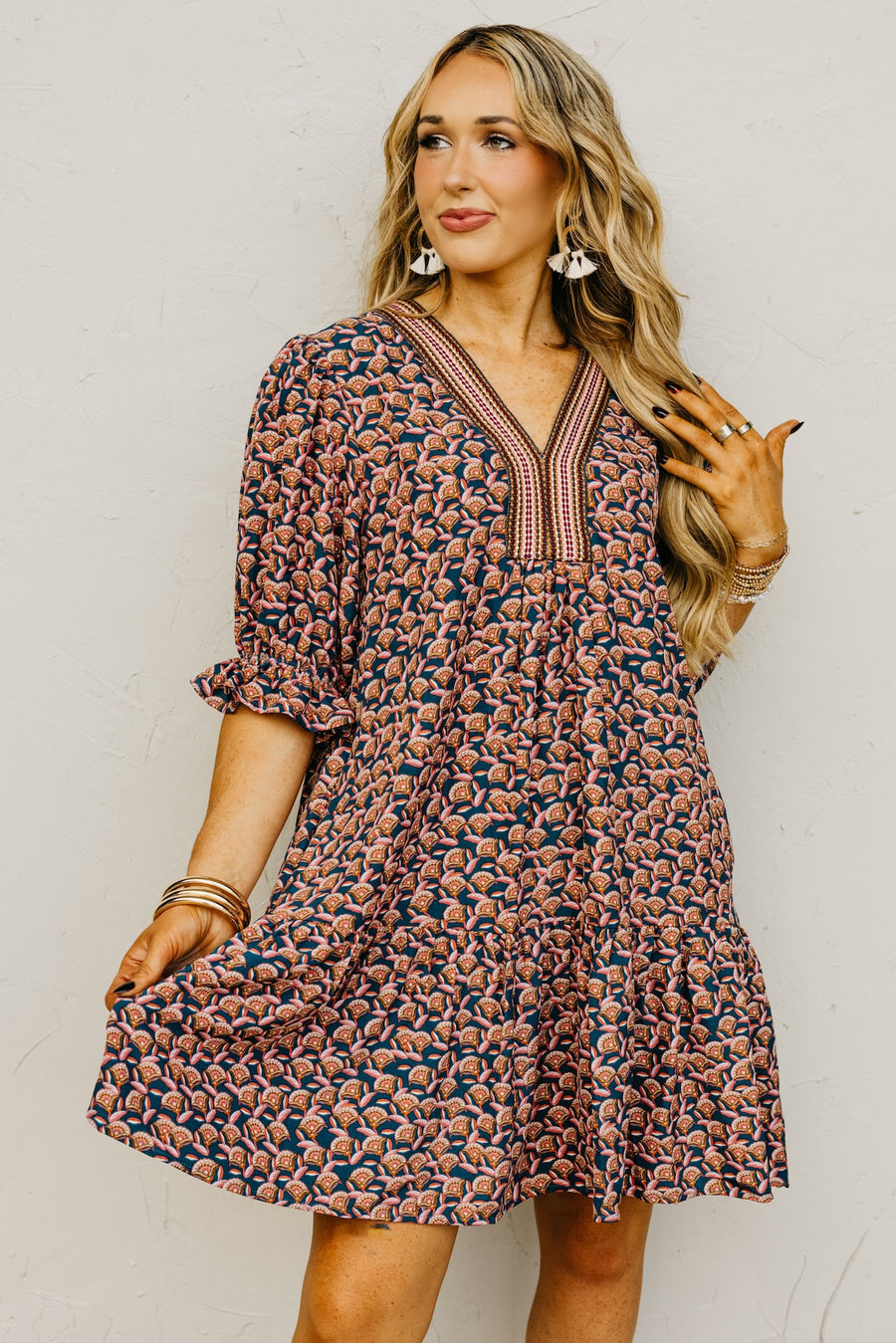 The Cypress Patch Woven Print Mini Dress
