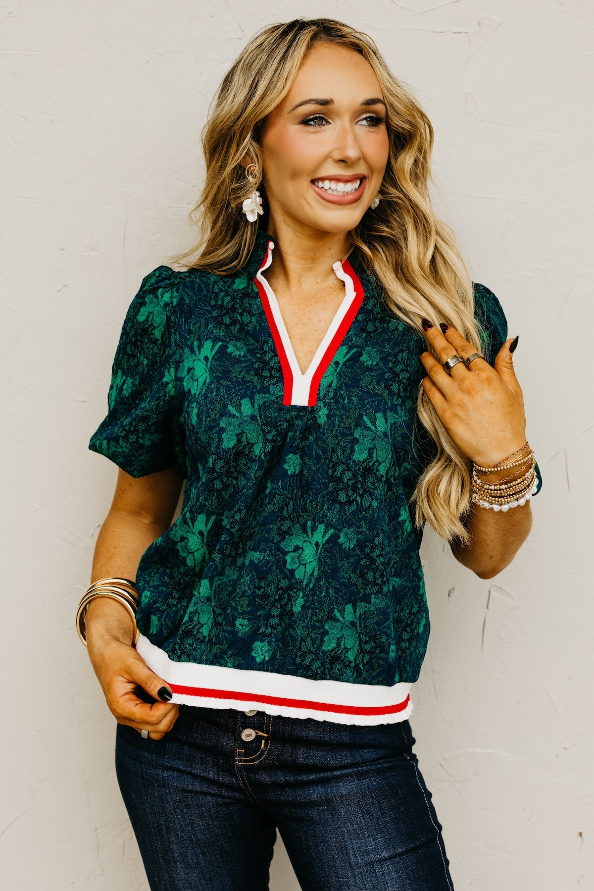 The Rowley Floral Accent Knit Top