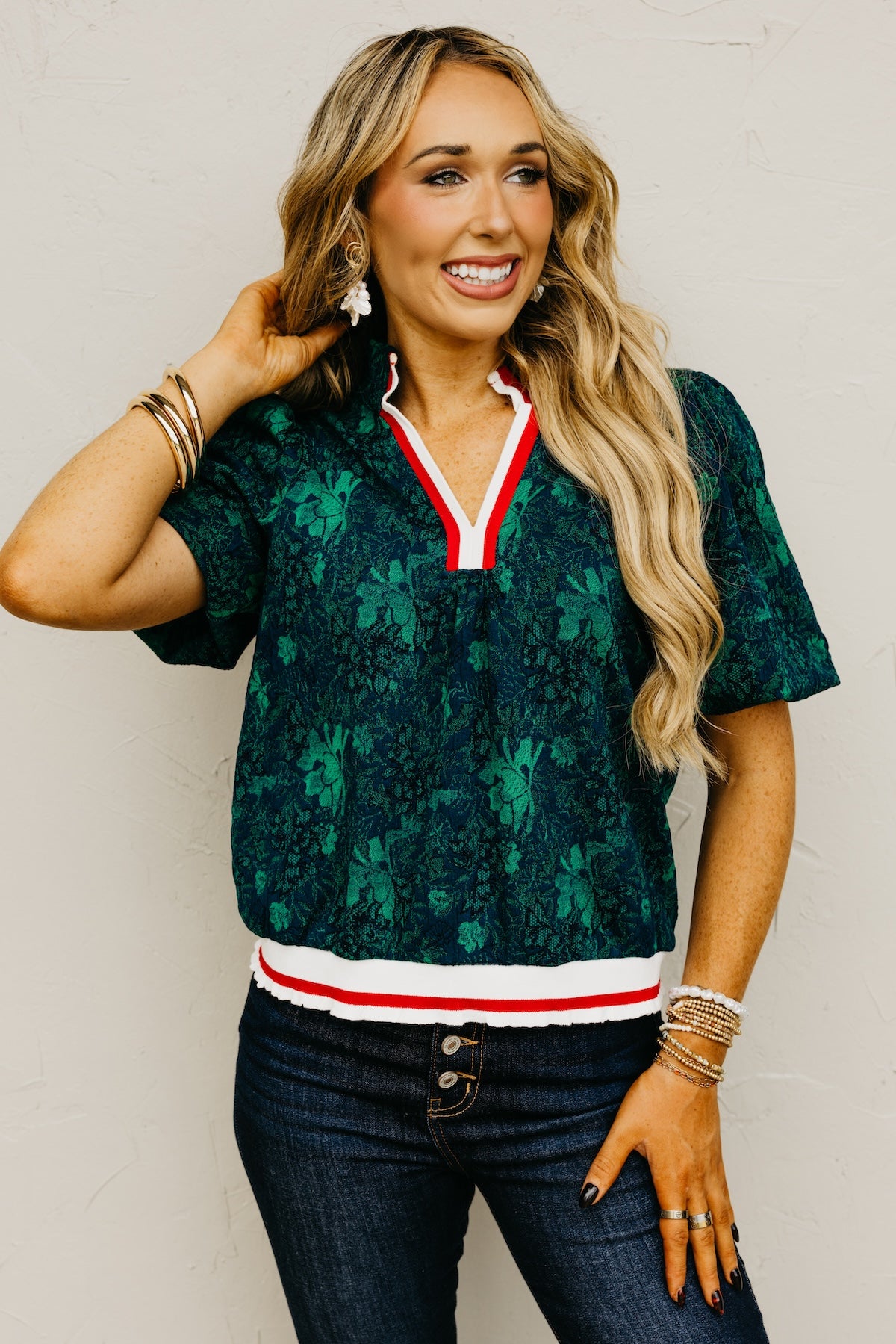 The Rowley Floral Accent Knit Top