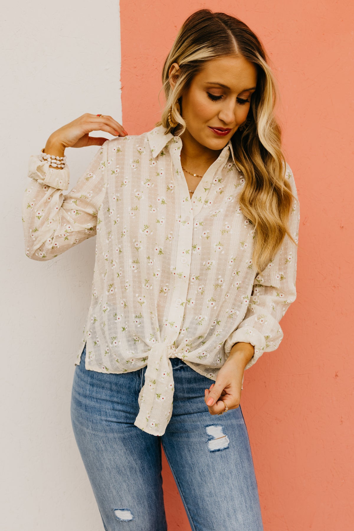 The Fabian Floral Printed Tie Front Shirt Blouse