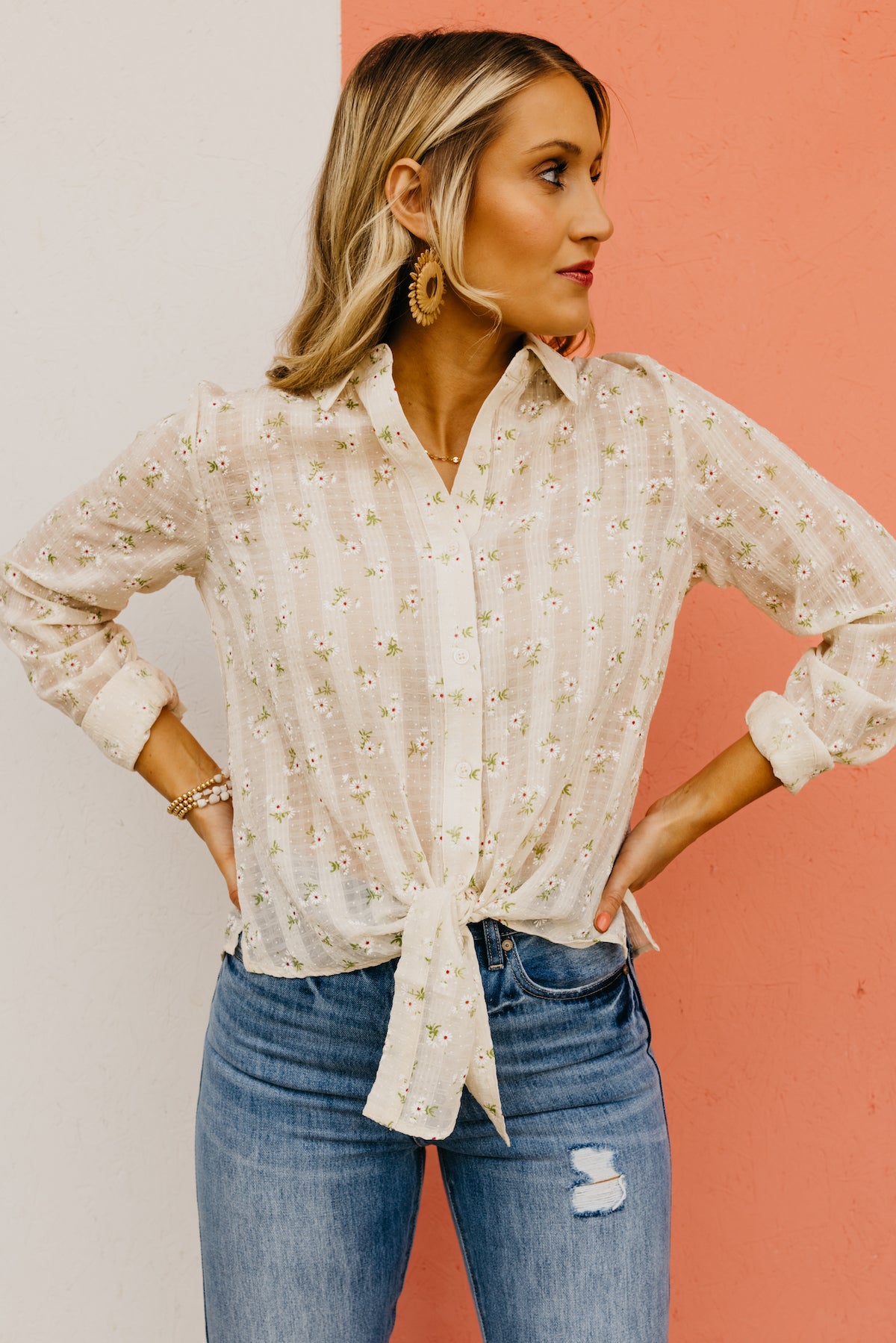 The Fabian Floral Printed Tie Front Shirt Blouse