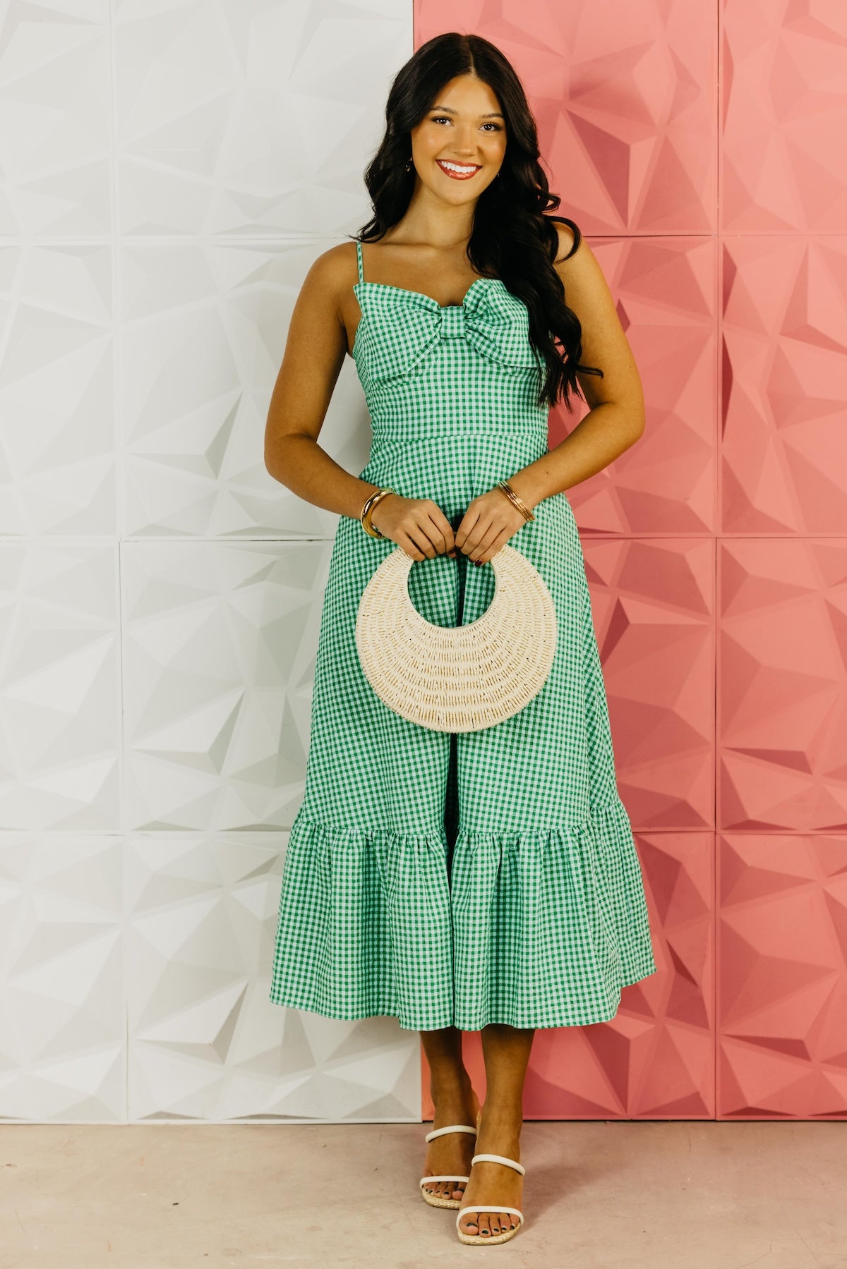 The Nathan Bow Gingham Midi Dress