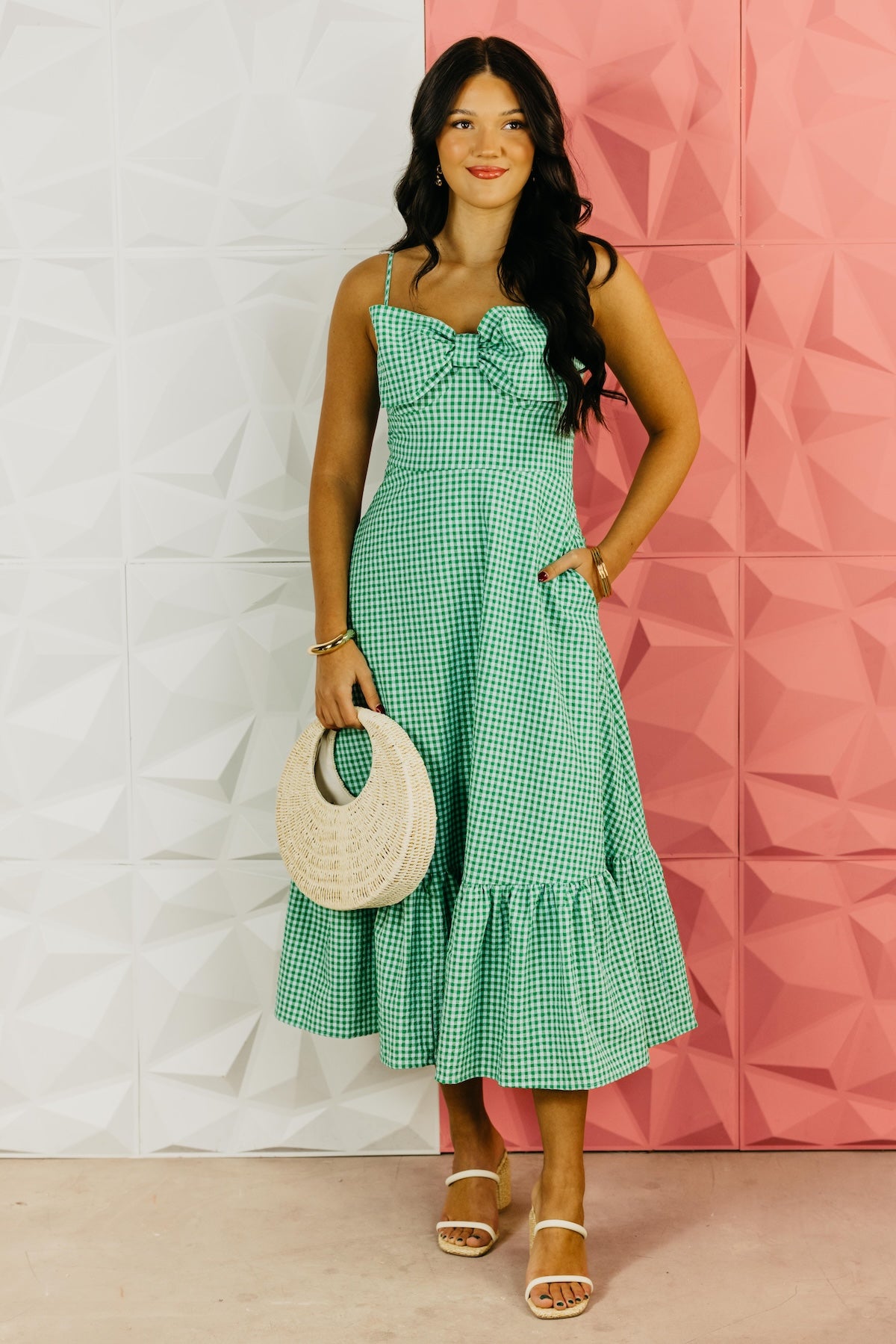 The Nathan Bow Gingham Midi Dress
