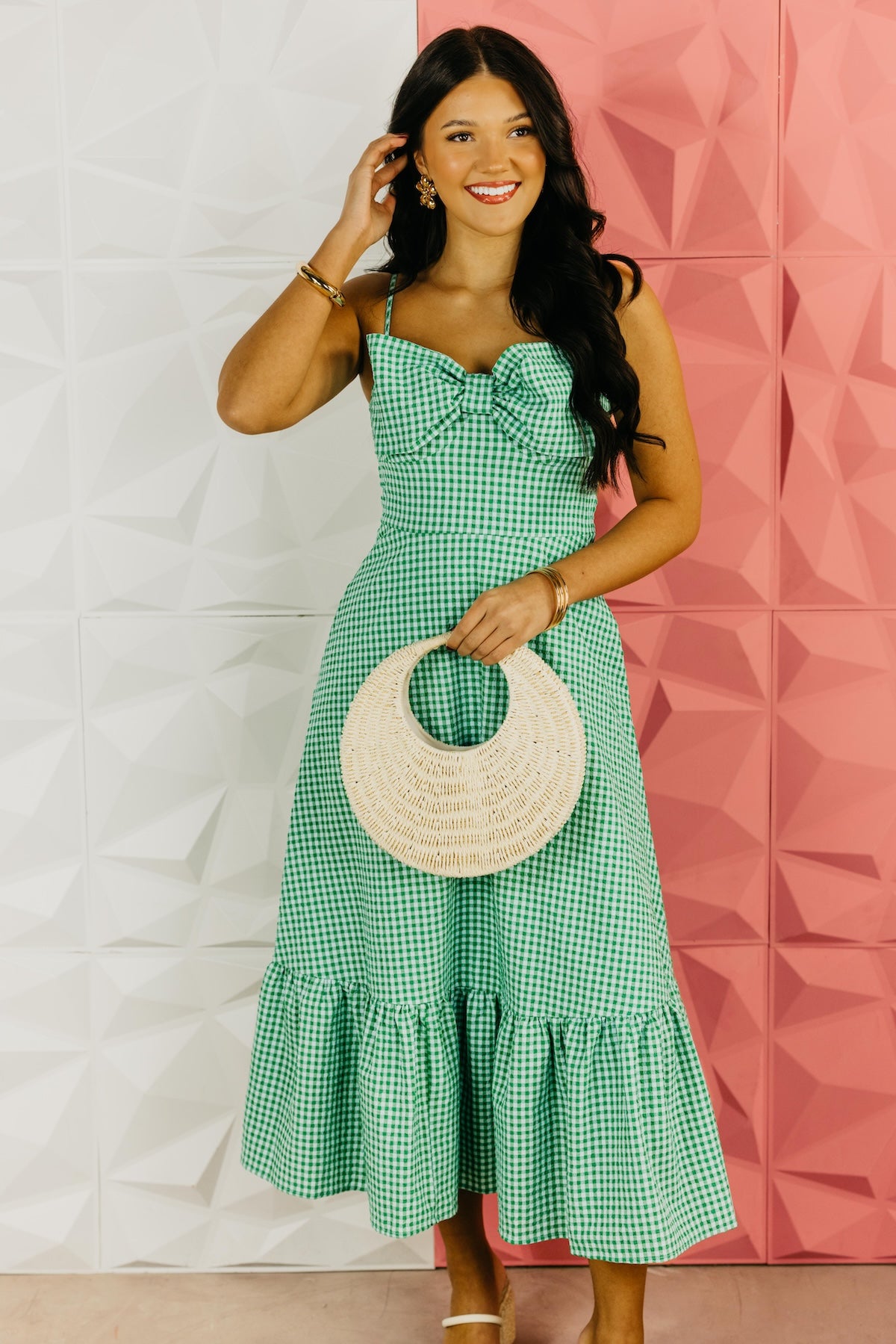 The Nathan Bow Gingham Midi Dress