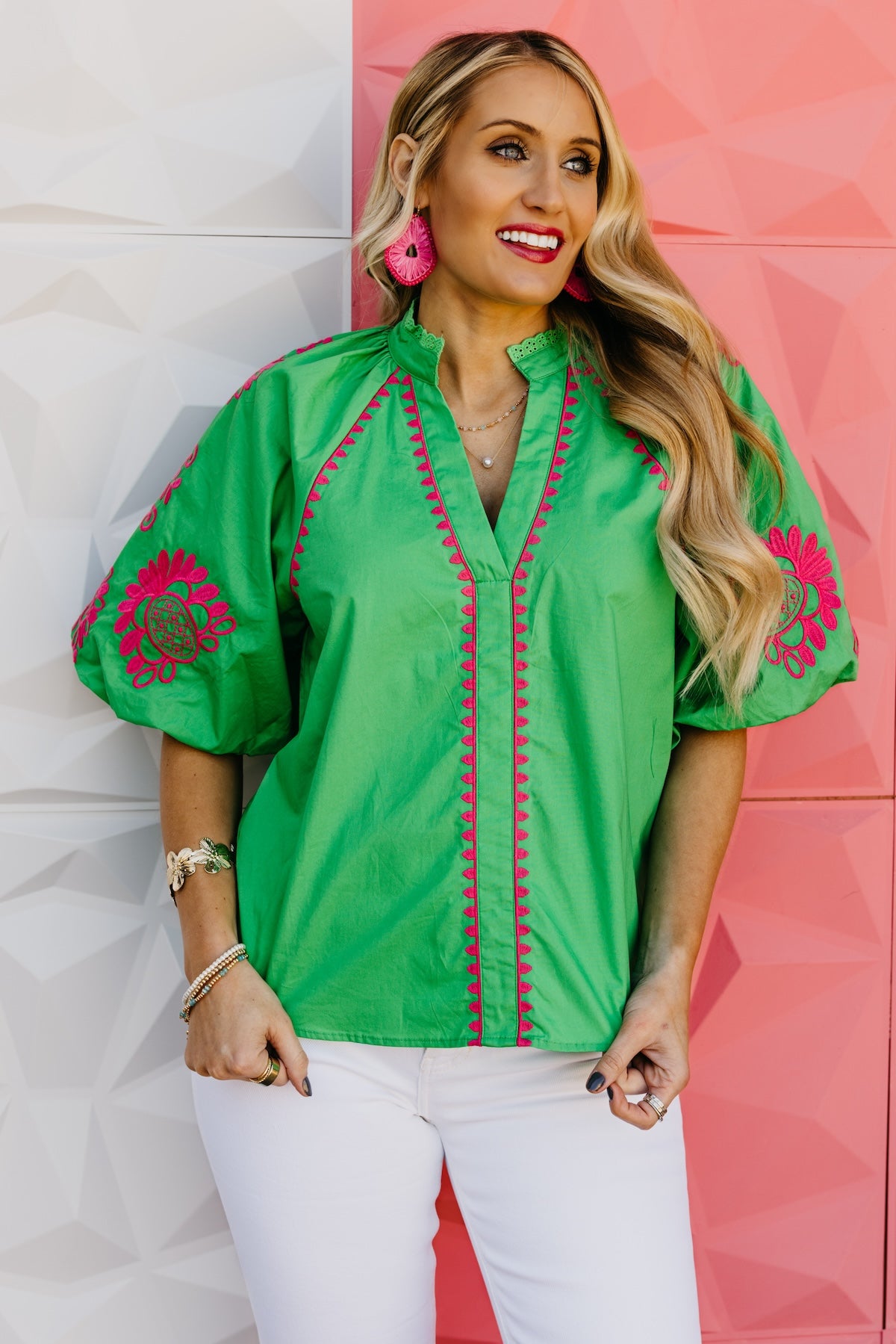 The Diego Embroidered Puff Sleeve Top