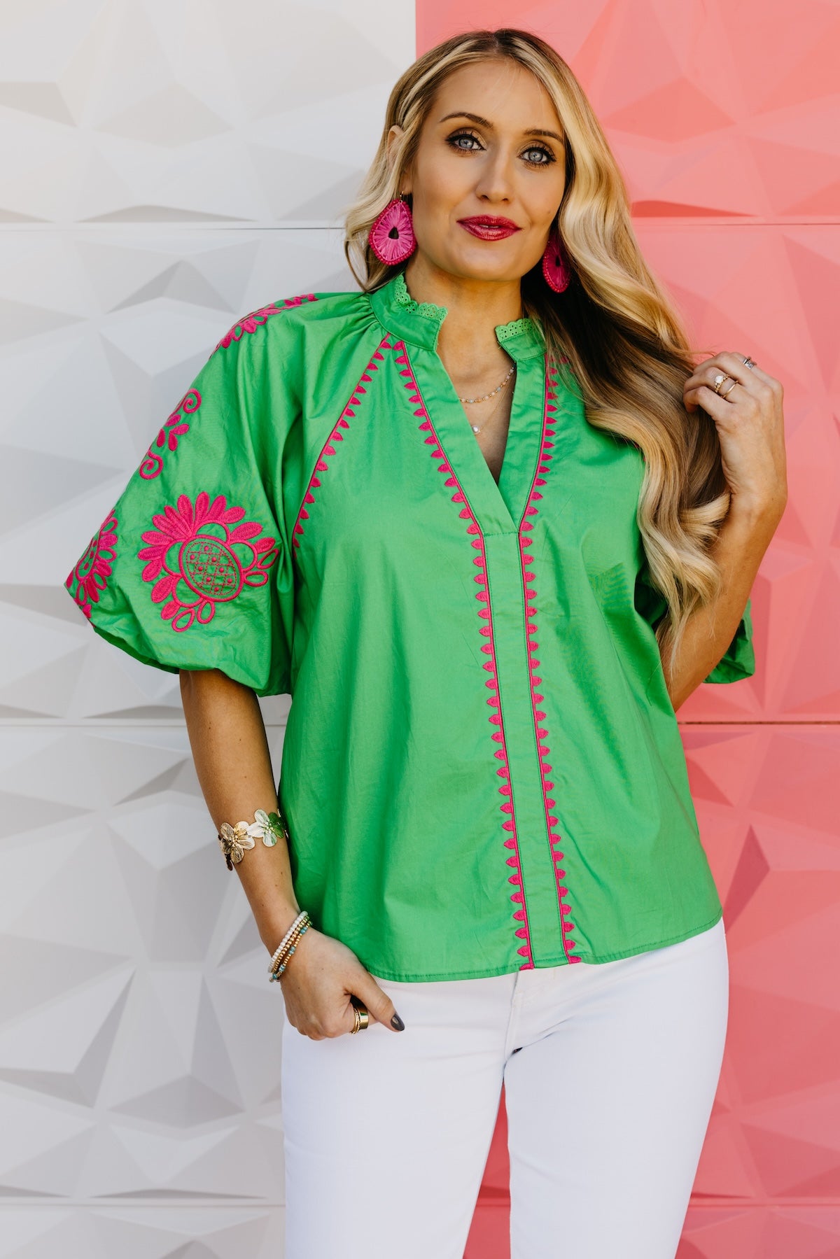 The Diego Embroidered Puff Sleeve Top