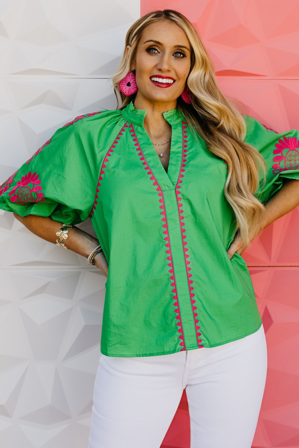 The Diego Embroidered Puff Sleeve Top