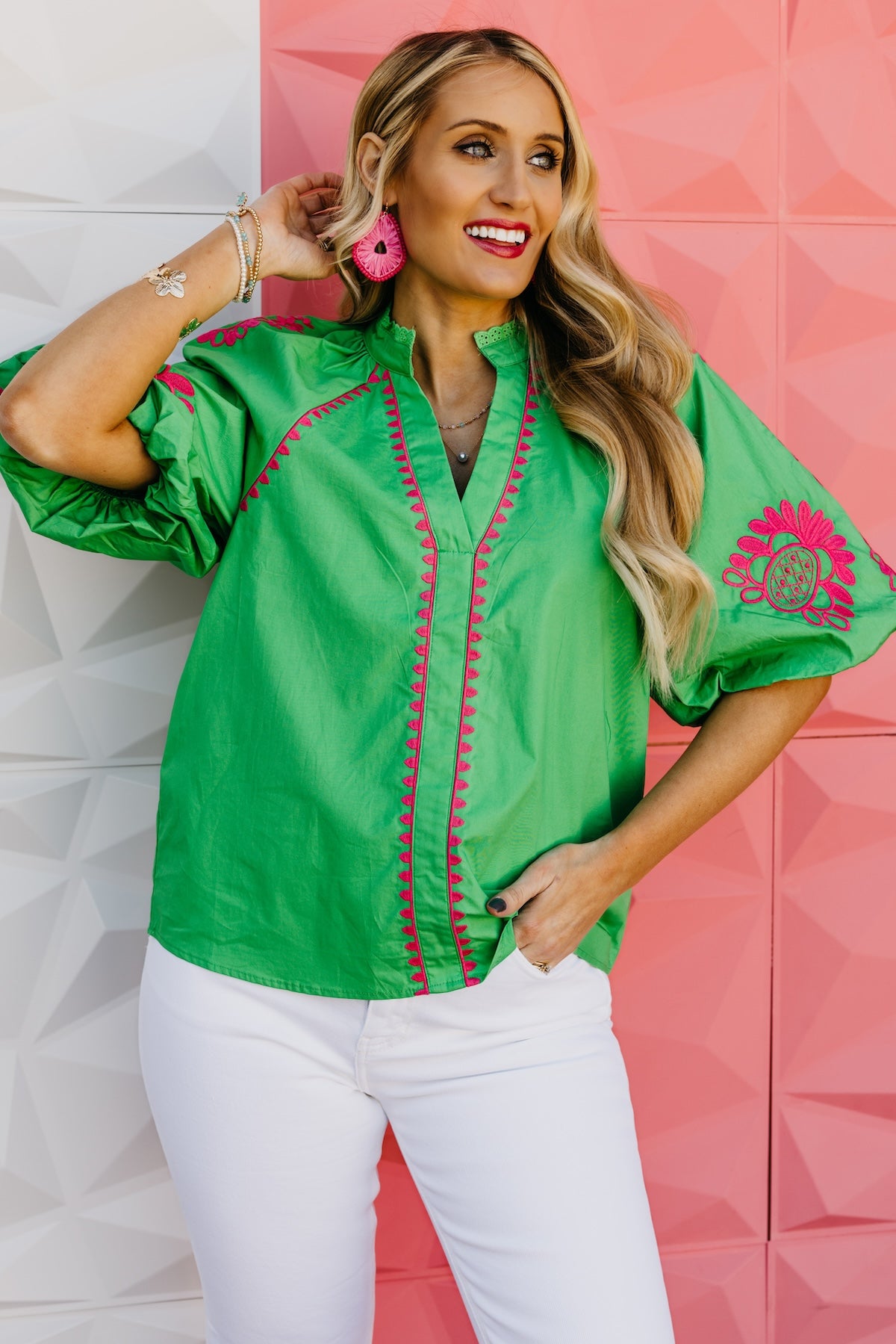 The Diego Embroidered Puff Sleeve Top