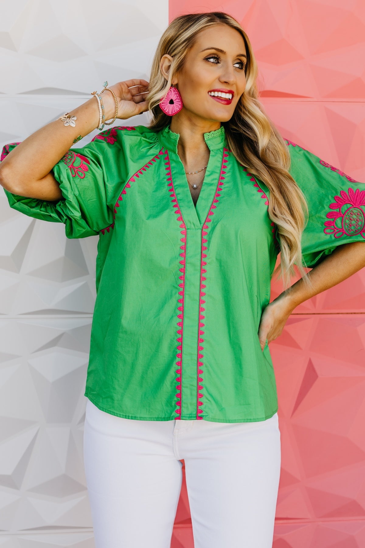 The Diego Embroidered Puff Sleeve Top