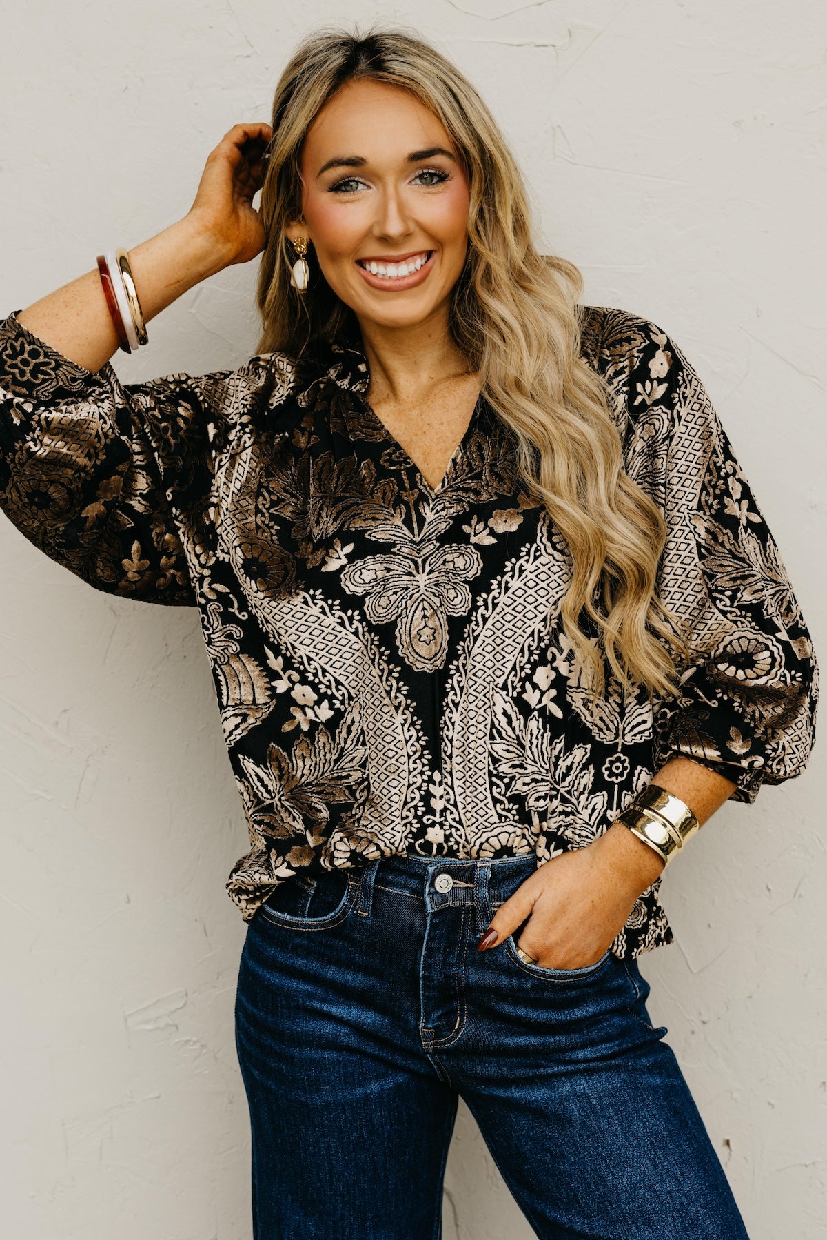 The Anderson Velvet Split Neck Top