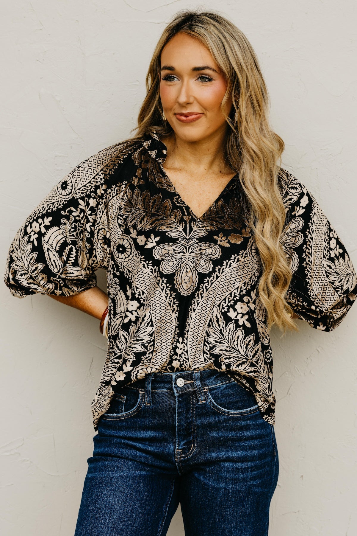 The Anderson Velvet Split Neck Top