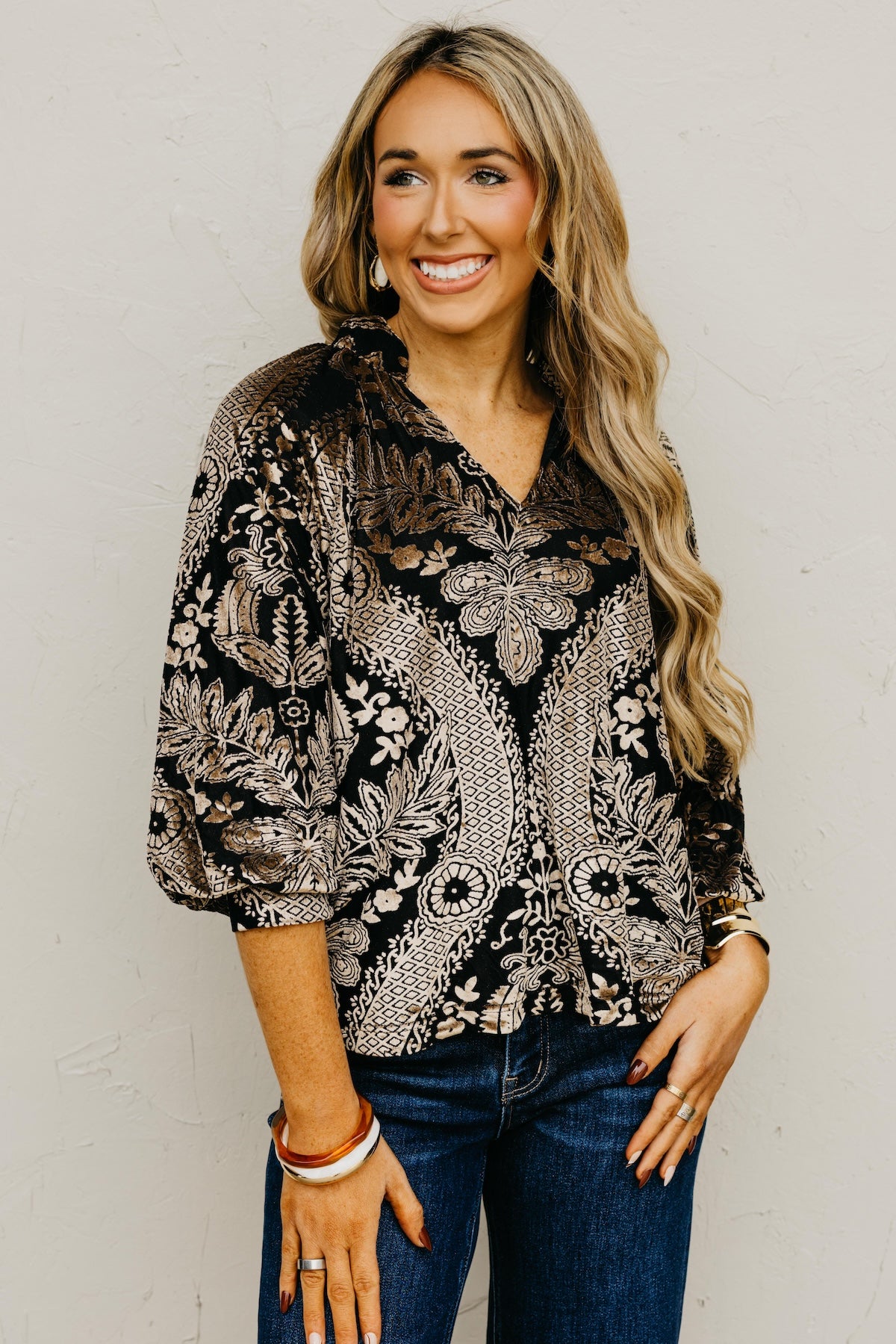 The Anderson Velvet Split Neck Top