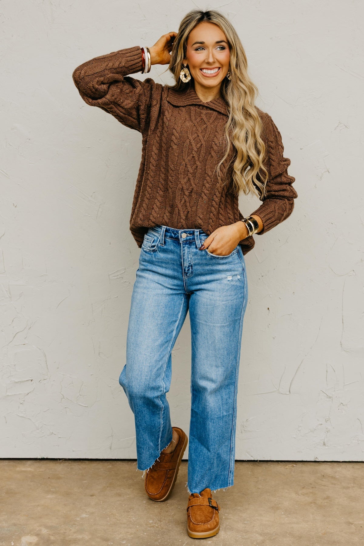 The Suzie Funfetti Collared Cable Knit Sweater