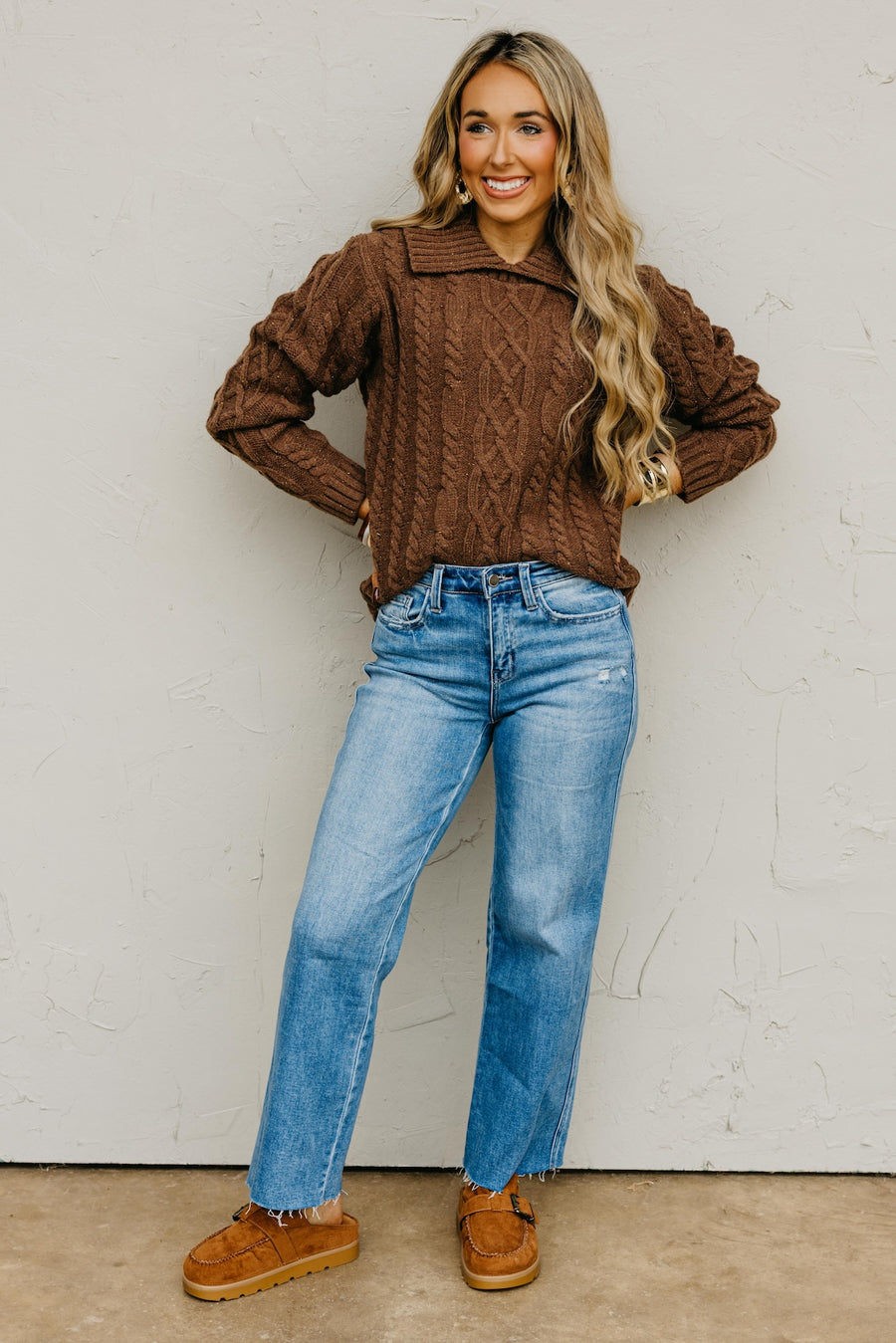 The Suzie Funfetti Collared Cable Knit Sweater