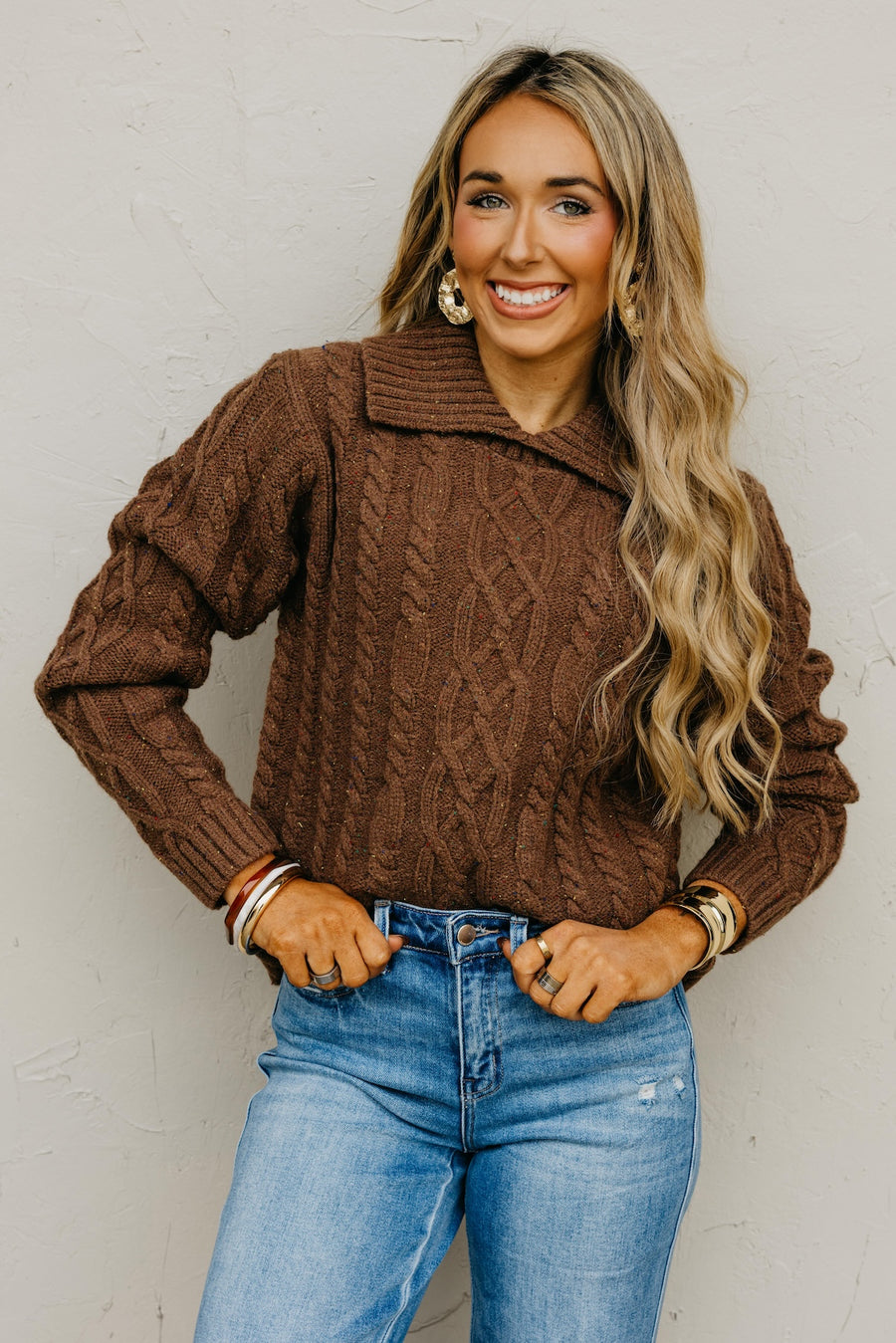 The Suzie Funfetti Collared Cable Knit Sweater