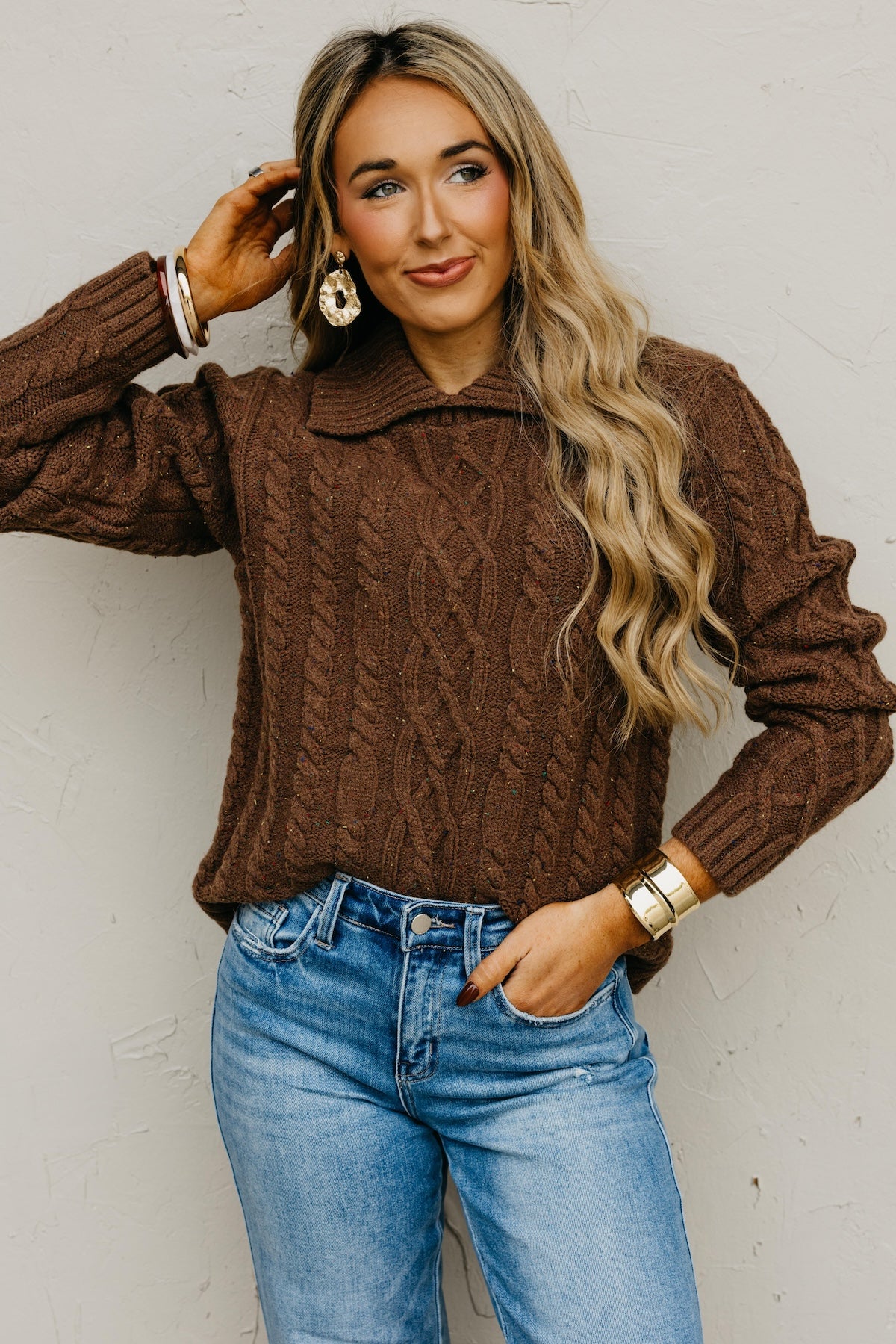 The Suzie Funfetti Collared Cable Knit Sweater