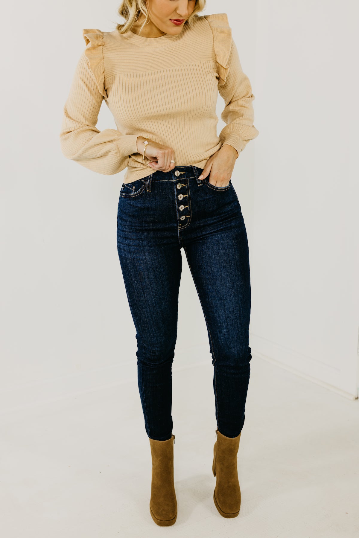 Kan Can 11 inch Button Front Dark Skinny Denim - KC7273D
