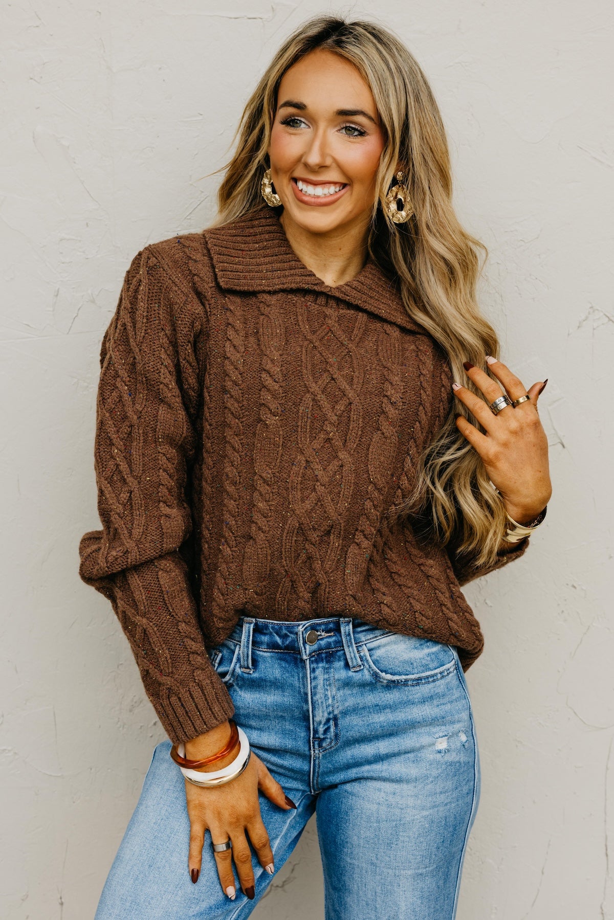 The Suzie Funfetti Collared Cable Knit Sweater