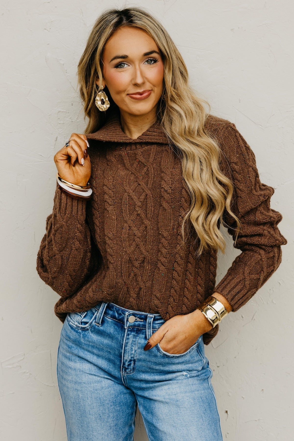 The Suzie Funfetti Collared Cable Knit Sweater