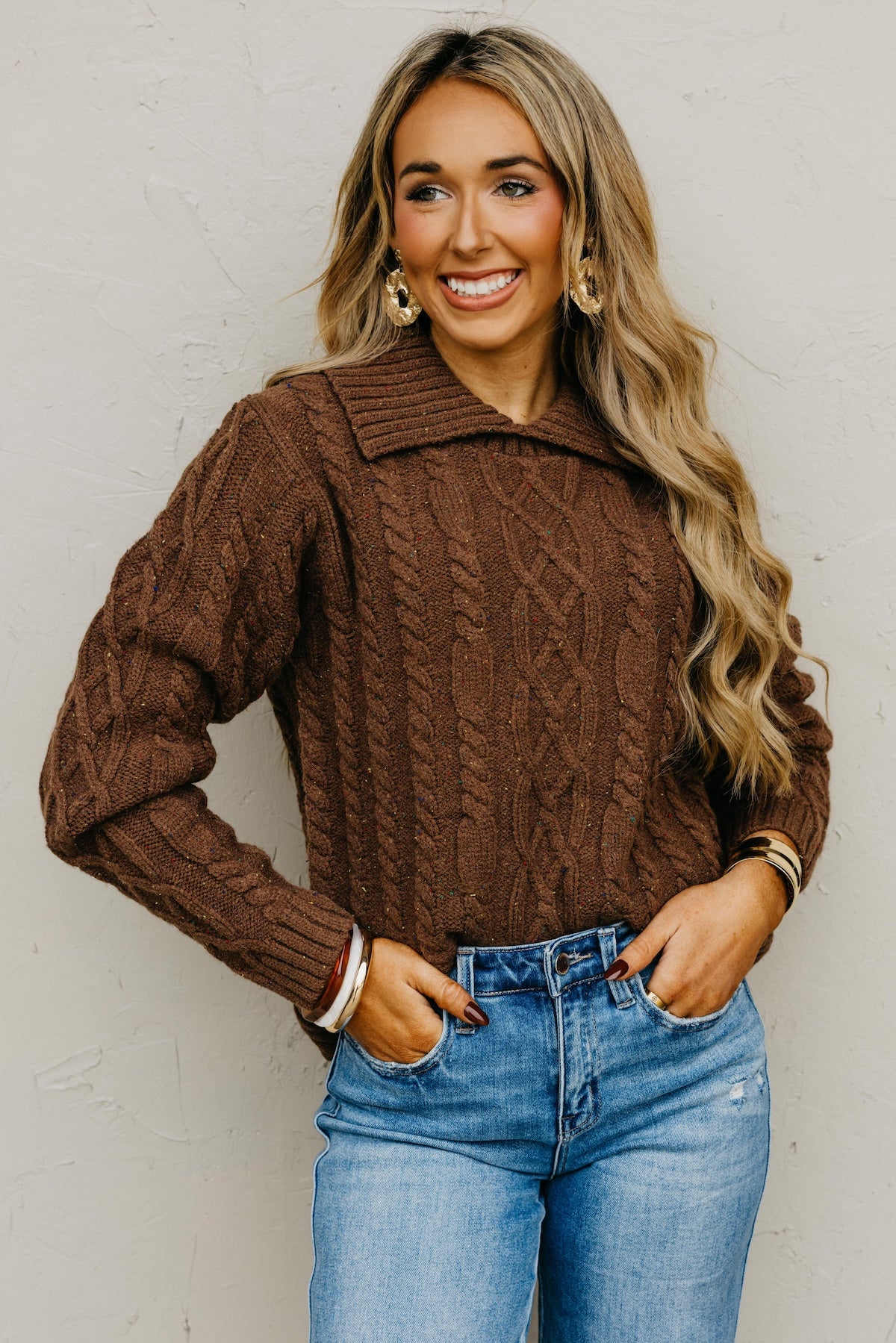 The Suzie Funfetti Collared Cable Knit Sweater