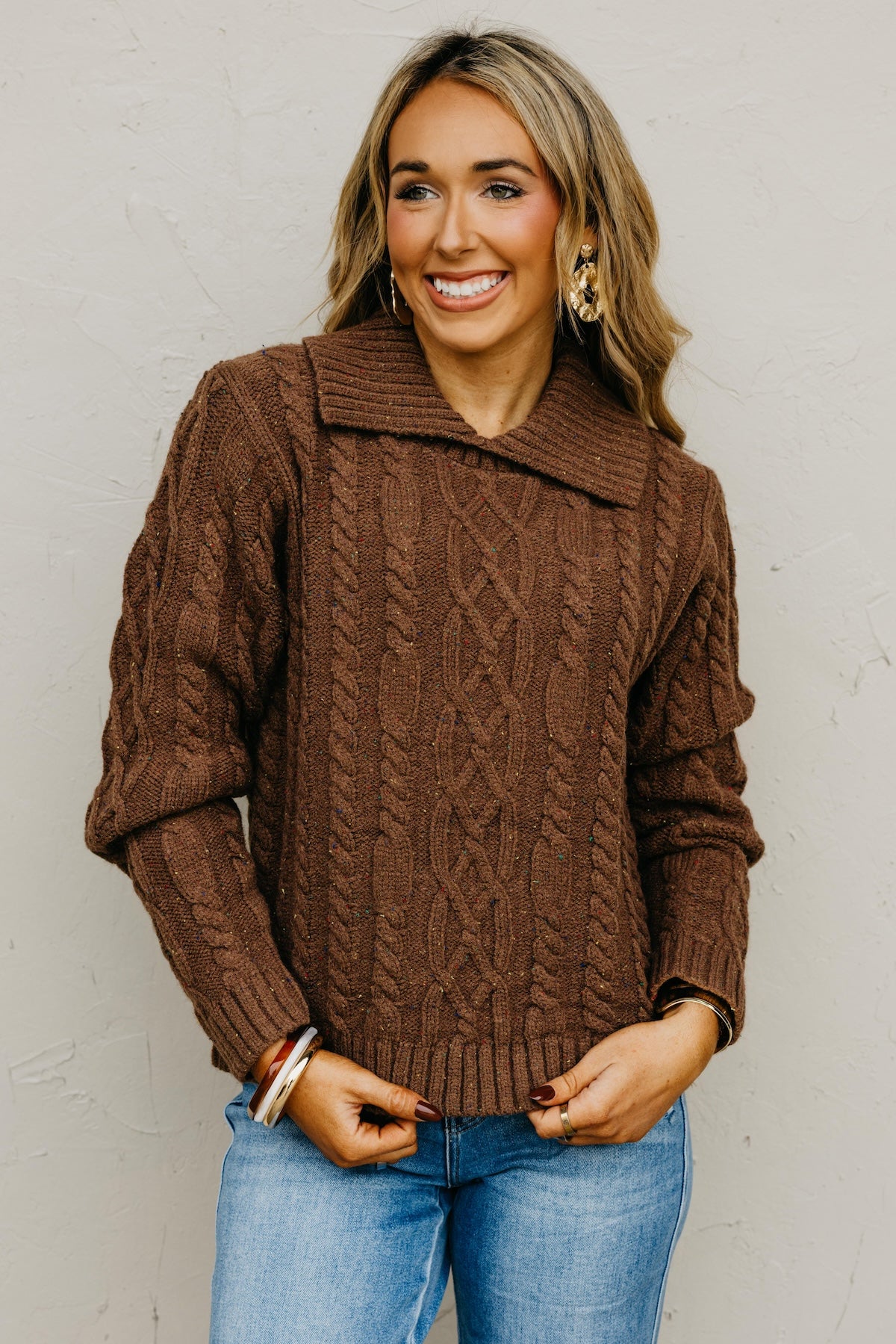 The Suzie Funfetti Collared Cable Knit Sweater