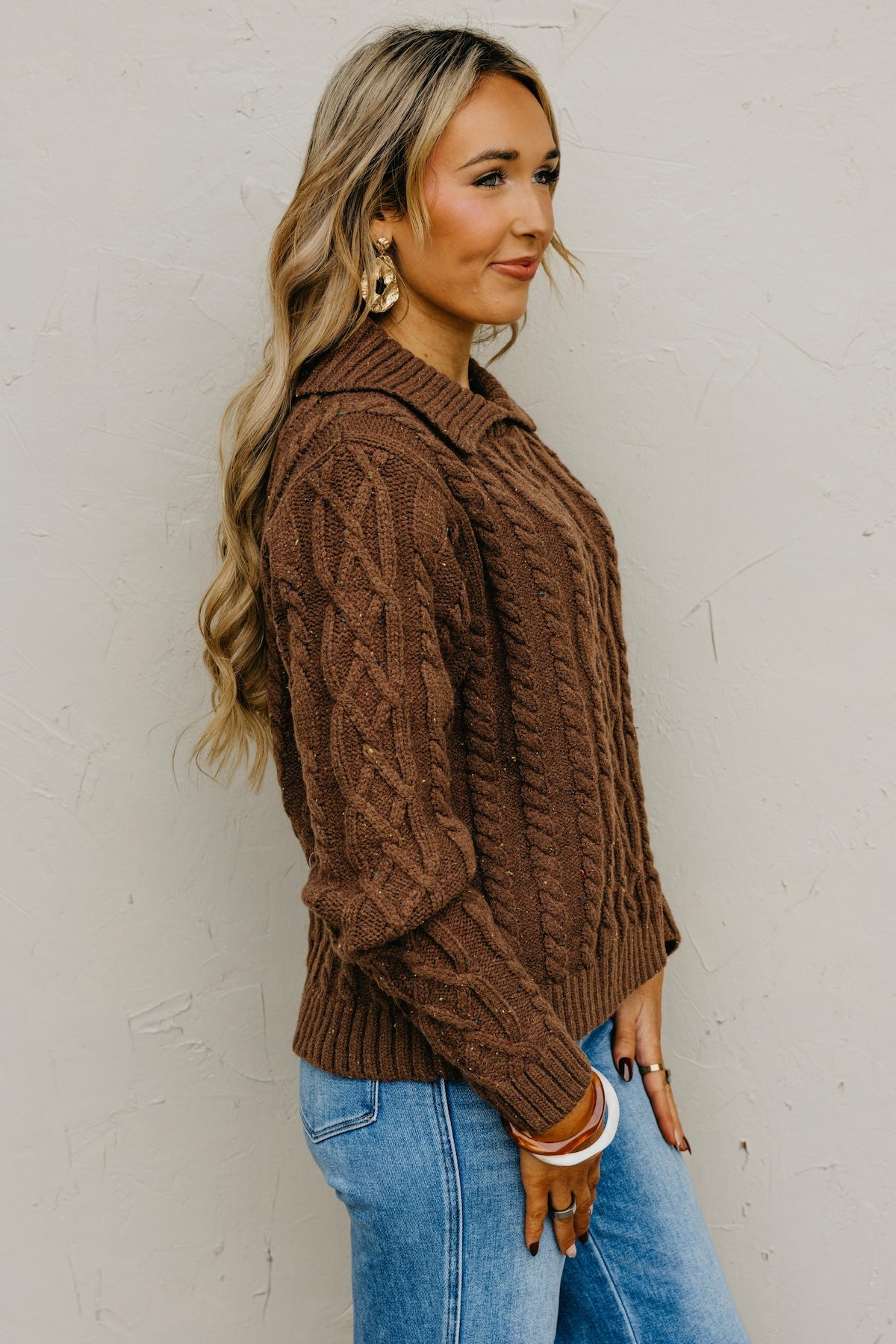 The Suzie Funfetti Collared Cable Knit Sweater
